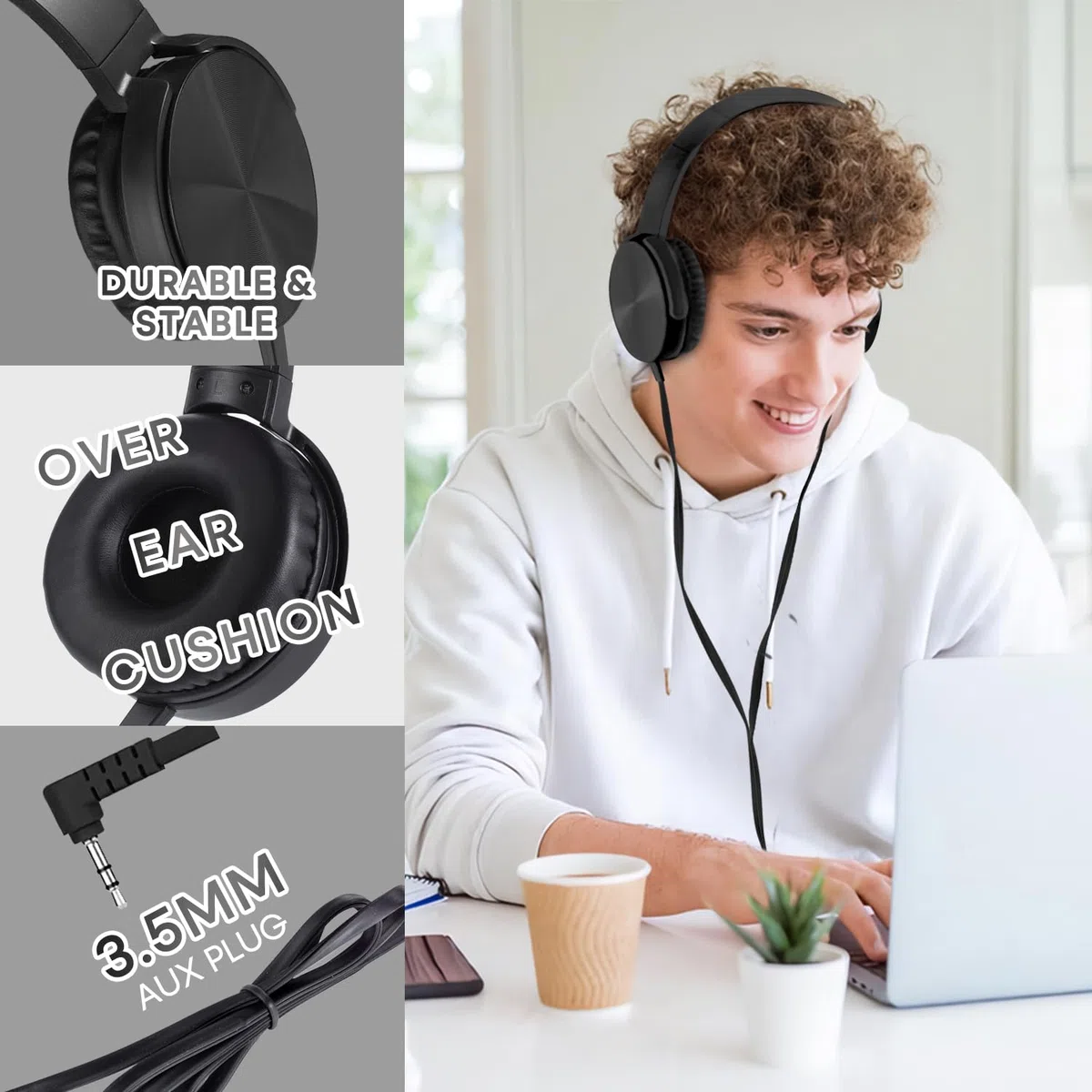 Zestaw 5-pak słuchawek dla dzieci do szkoły, klasy, trwały, przewodowy zestaw słuchawkowy dla dzieci, maluchów, nastolatków, chłopców, dziewcząt i dorosłych, wygodne słuchawki douszne do laptopa PC