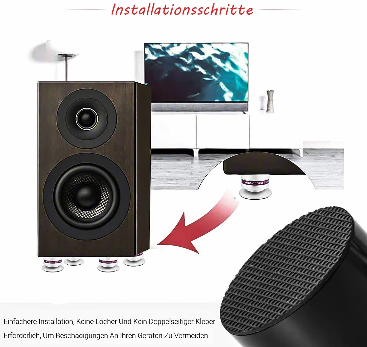 Tertullus Zestaw 4 kolców z regulacją wysokości subwoofera, zestaw z podstawką i nóżką, nóżki HiFi, do głośników, subwoofera, nośność 50 kg