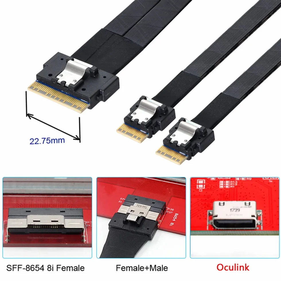 PCI-E Ultraport Slimline SAS 4.0 SFF-8654 8i 74-pin do podwójnego SFF-8654 4i 38-pin kabel 40 cm