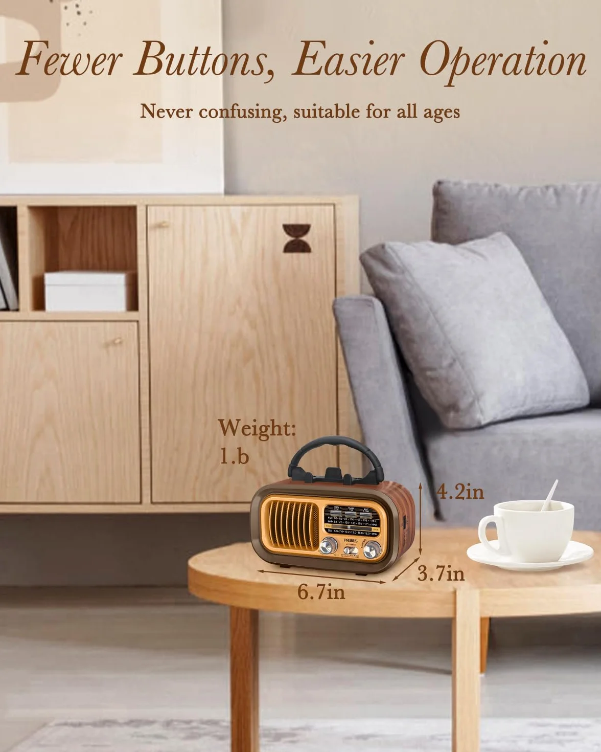 PRUNUS J-150 Vintage Radio AM/FM/SW z akumulatorem 1200 mAh i bateriami D, miniradio w stylu vintage retro, tranzystor radiowy kompatybilny z Bluetooth/USB/TF