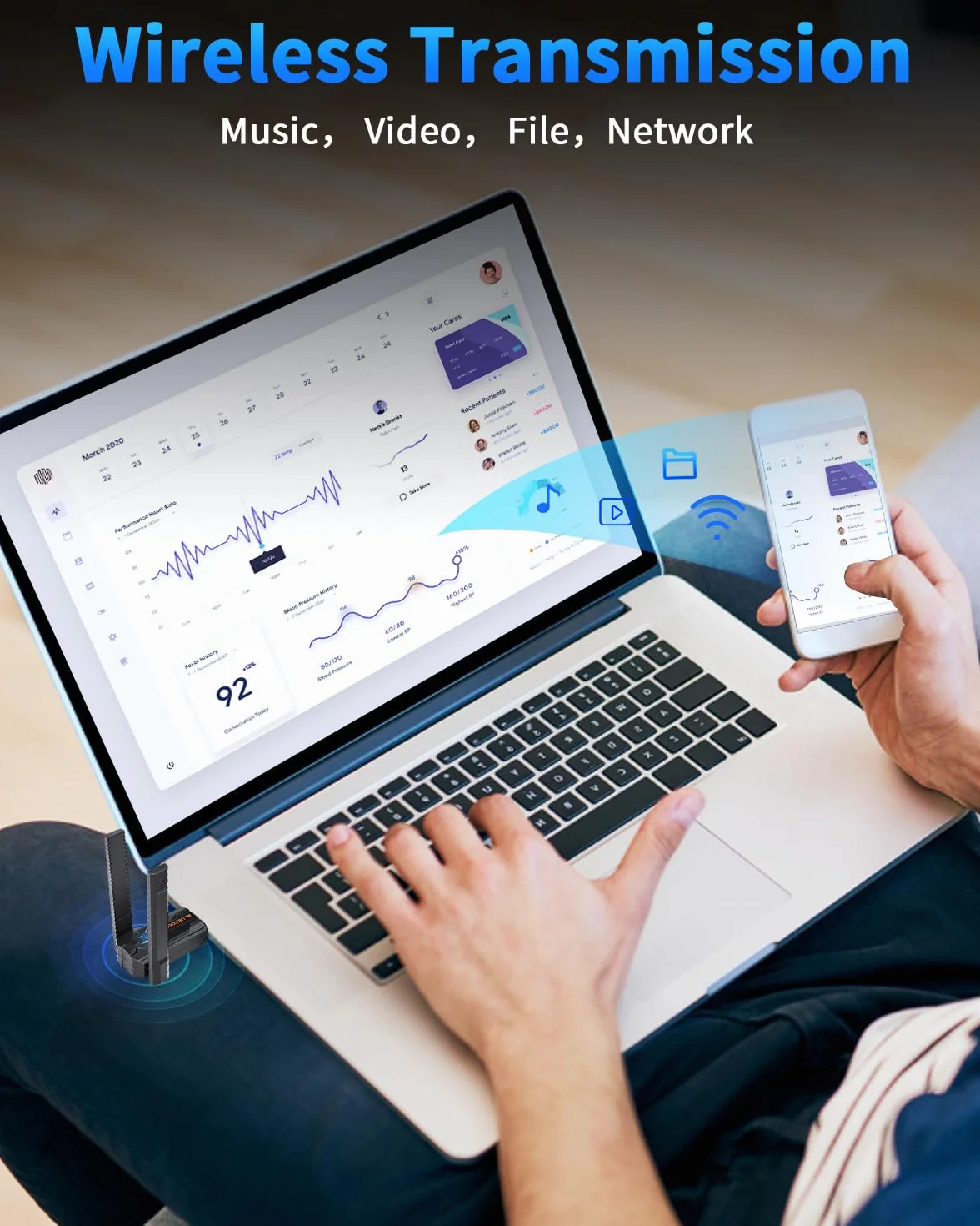 ZEXMTE Adapter Bluetooth 5.4 USB do komputera, EDR i BLE, antena o wysokim wzmocnieniu, 180 m dalekiego zasięgu