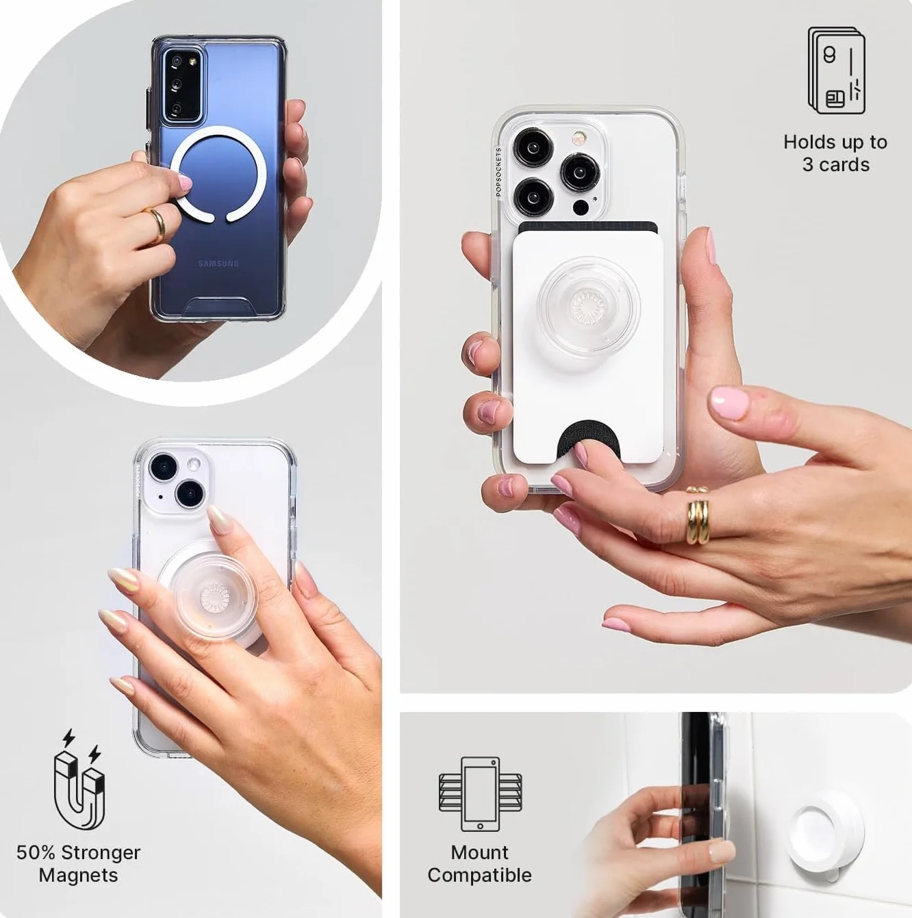 PopSockets Okrągły uchwyt do telefonu kompatybilny z MagSafe, w zestawie pierścień adaptera, uchwyt na telefon, kompatybilny z bezprzewodowym ładowaniem - Latte