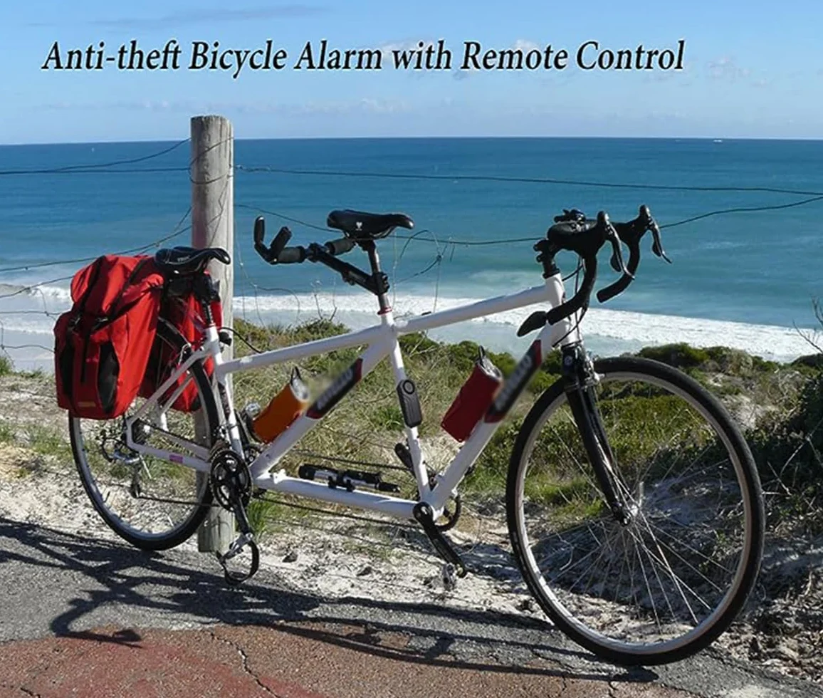 Alarm rowerowy, radiowy, antykradzieżowy, antywłamaniowy, czujnik ruchu, wodoszczelny, z pilotem zdalnego sterowania, do roweru, motocykla, samochodu, skutera, drzwi, okien, okien, 113 dB,