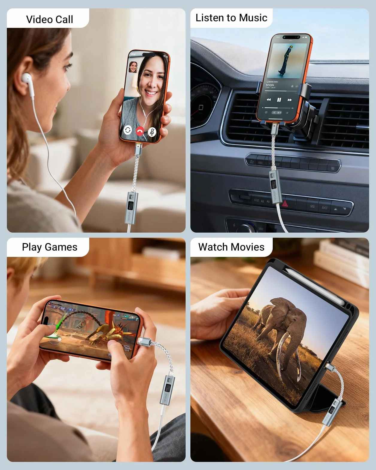 MoKo USB C to 3.5mm Audio Adapter, Dual DAC Chip CX31993 & MAX97220, 32bit/384KHz Audio Dongle with HiFi Amplifier, Type C to Headphone 3.5mm Aux Converter for iPhone Android iPad Mac PC, Grey