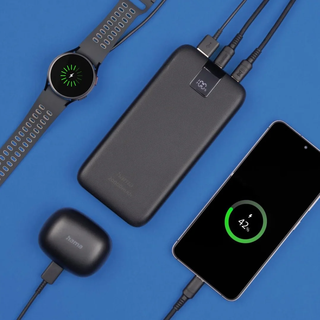 Hama Power Pack do ładowania telefonu 20000 mAh (powerbank, szybkie ładowanie, 2 x USB C, USB C, pojemny, lekki, ładowarka, Power Delivery, Qualcoom Quick Charge, Fast charge) antracyt