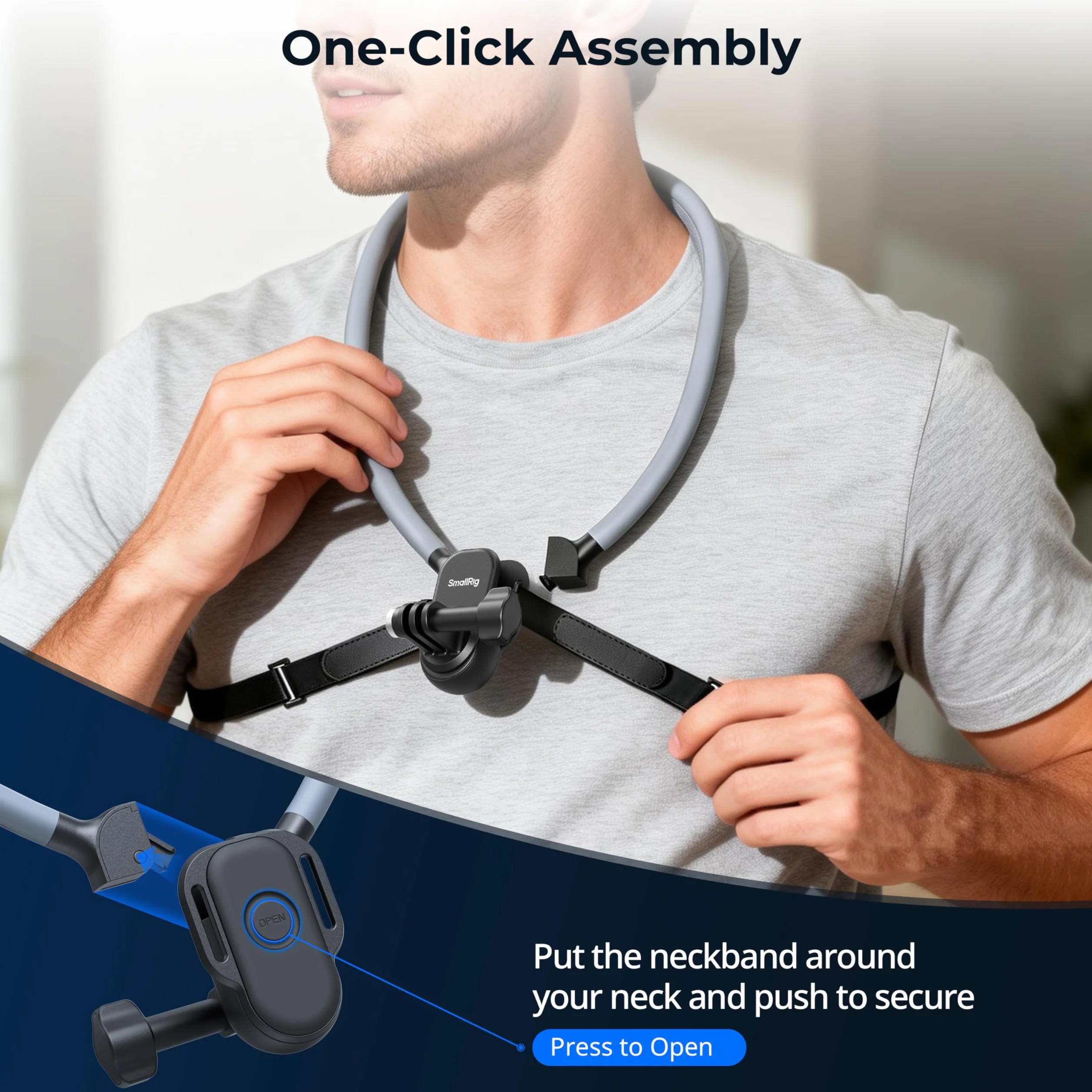 SMALLRIG Uchwyt na szyję z paskiem piersiowym do kamer sportowych, z 2-bolcowym interfejsem do GoPro Hero 13/12/11/10/9, do DJI Osmo Action 5 pro/4/3, do Insta360 Ace Pro 2-5596