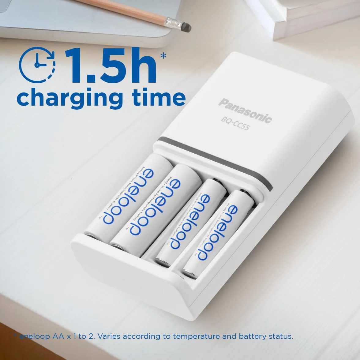 Panasonic eneloop SmartPlus ładowarka do 1-4 baterii AA/AAA Ni-MH, 4 wskaźniki LED i 10 funkcjami bezpieczeństwa, w tym 4 akumulatory eneloop AA/Mignon, zwiększona pojemność min. 2000