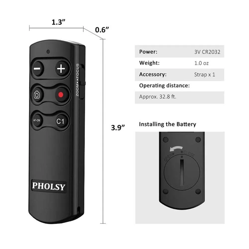 PHOLSY RMT-P1BT pilot zdalnego sterowania kamerą Bluetooth do Sony | Kompatybilny z Sony a1, a6100, a6400, a6600, a6700, a7C, a7M3, a7M4, a7RM3, a7RM4, a7SM3, a9, a9M2, RX0M2, RX100M7, ZV-1