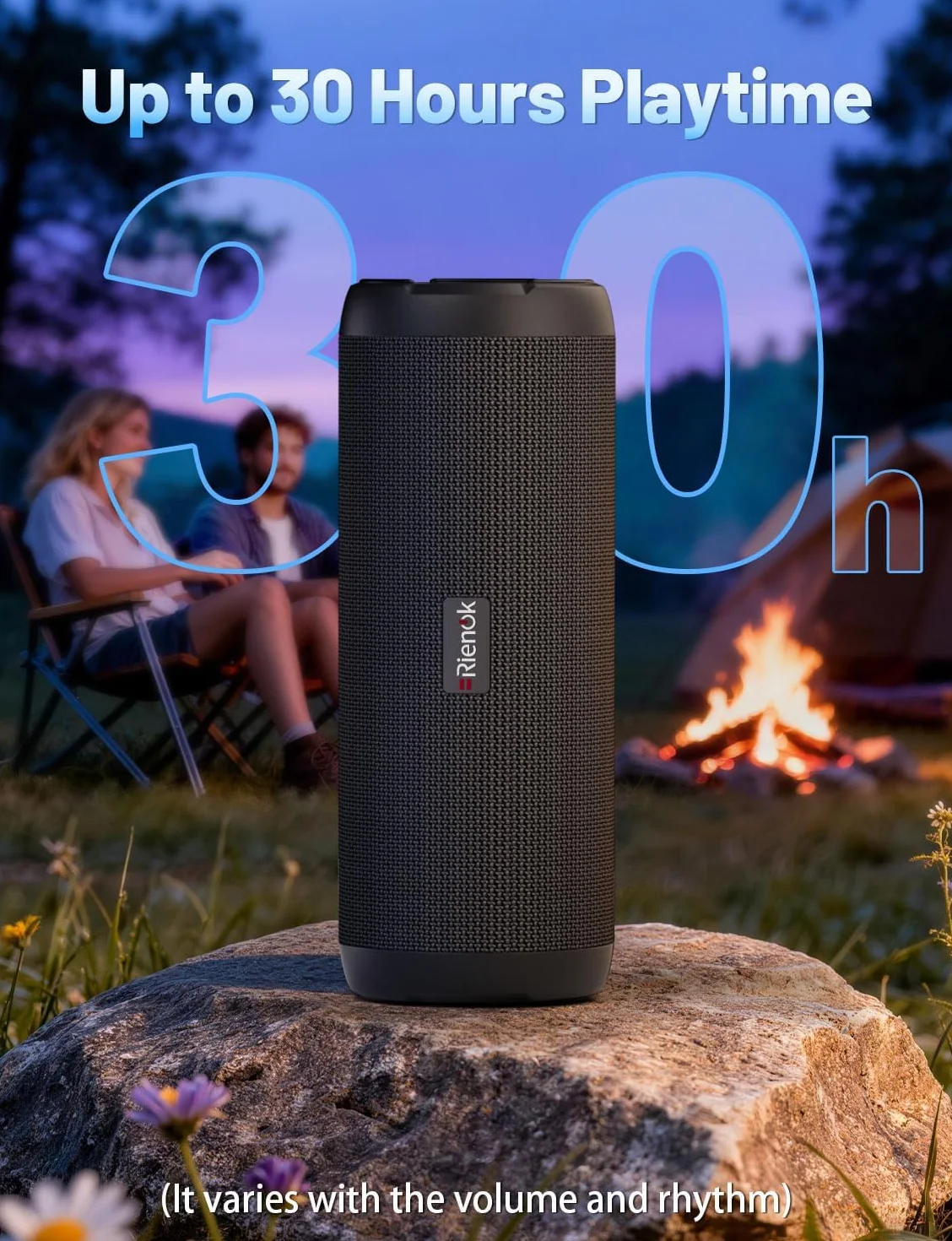 RIENOK Głośnik Bluetooth ze światłem, Bluetooth 5.3, głośnik basowy, bezprzewodowy, z wodoszczelnością IPX7, dźwięk stereo, przenośny