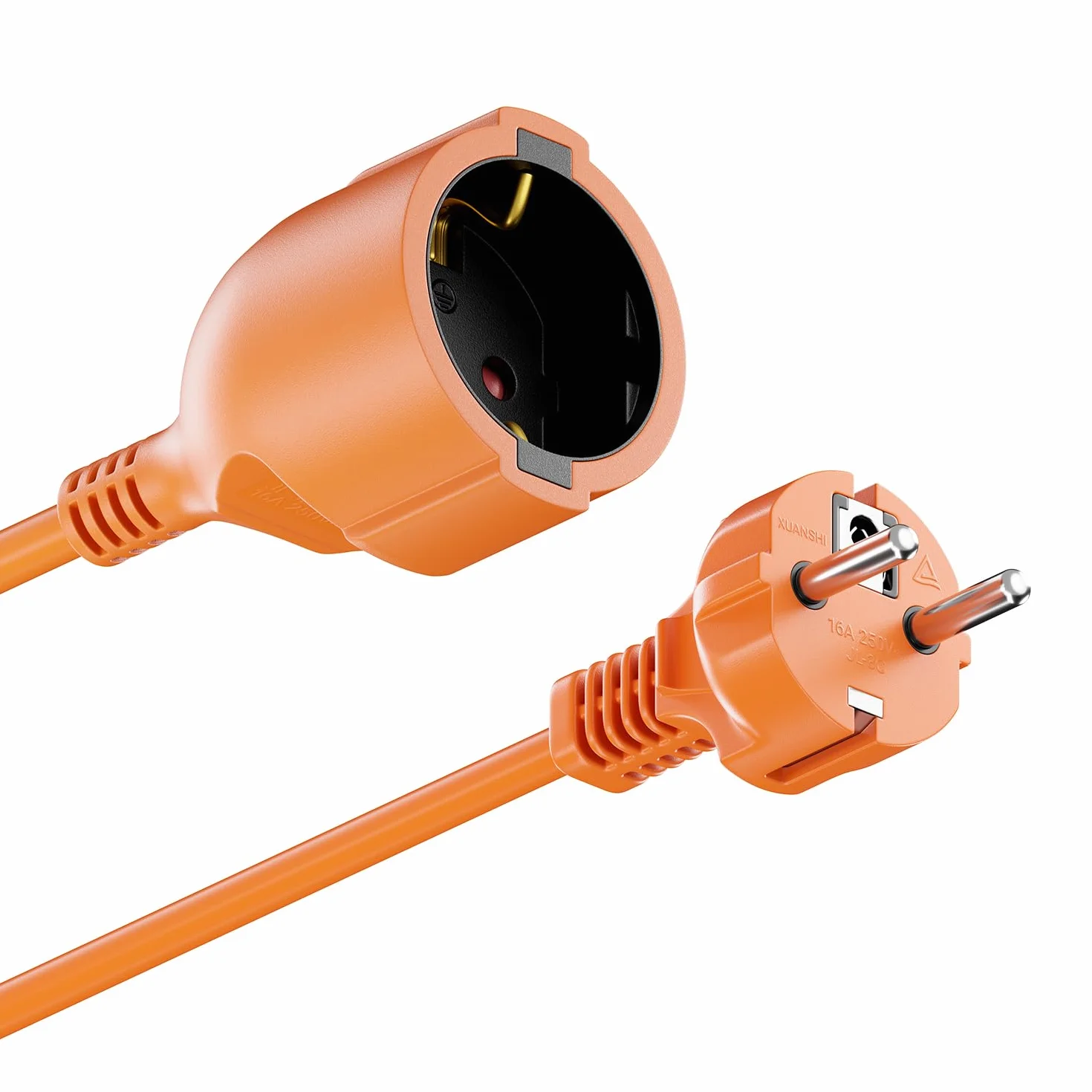 deleyCON 3,0m Kabel Przedłużający Zasilający, Wtyczka z Bolcem Typ F (CEE 7/7) na Gniazdo (CEE 7/3), Ochrona Przed Dotykiem, TV PC Komputer Projektor - Pomarańczowy