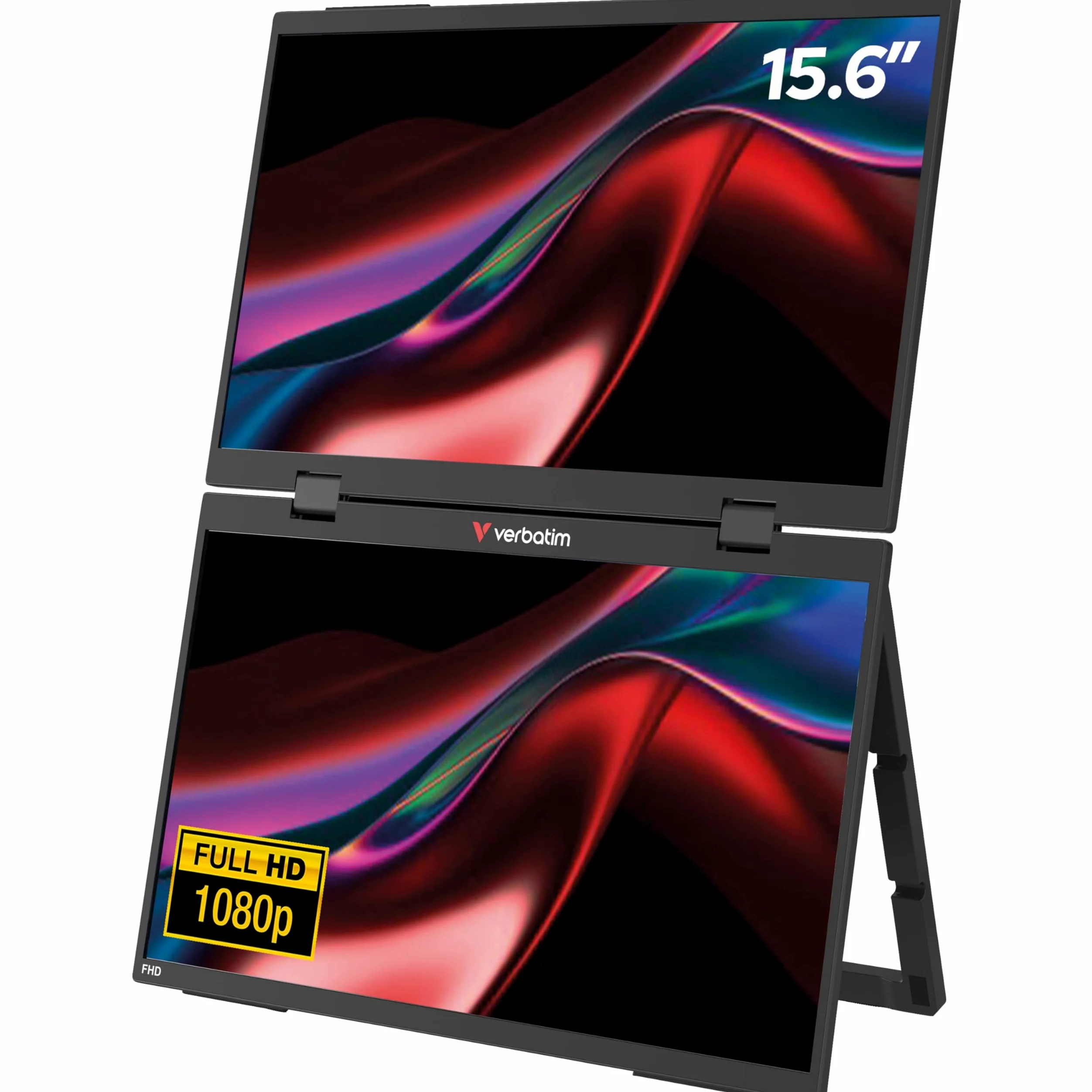 Verbatim PMT-15, podwójny przenośny monitor z dwoma ekranami 15,6", mobilny ekran Full HD z tworzywa sztucznego do laptopa, tabletu, smartfona, PS5, Nintendo Switch z 2 x USB-C i złączem HDMI