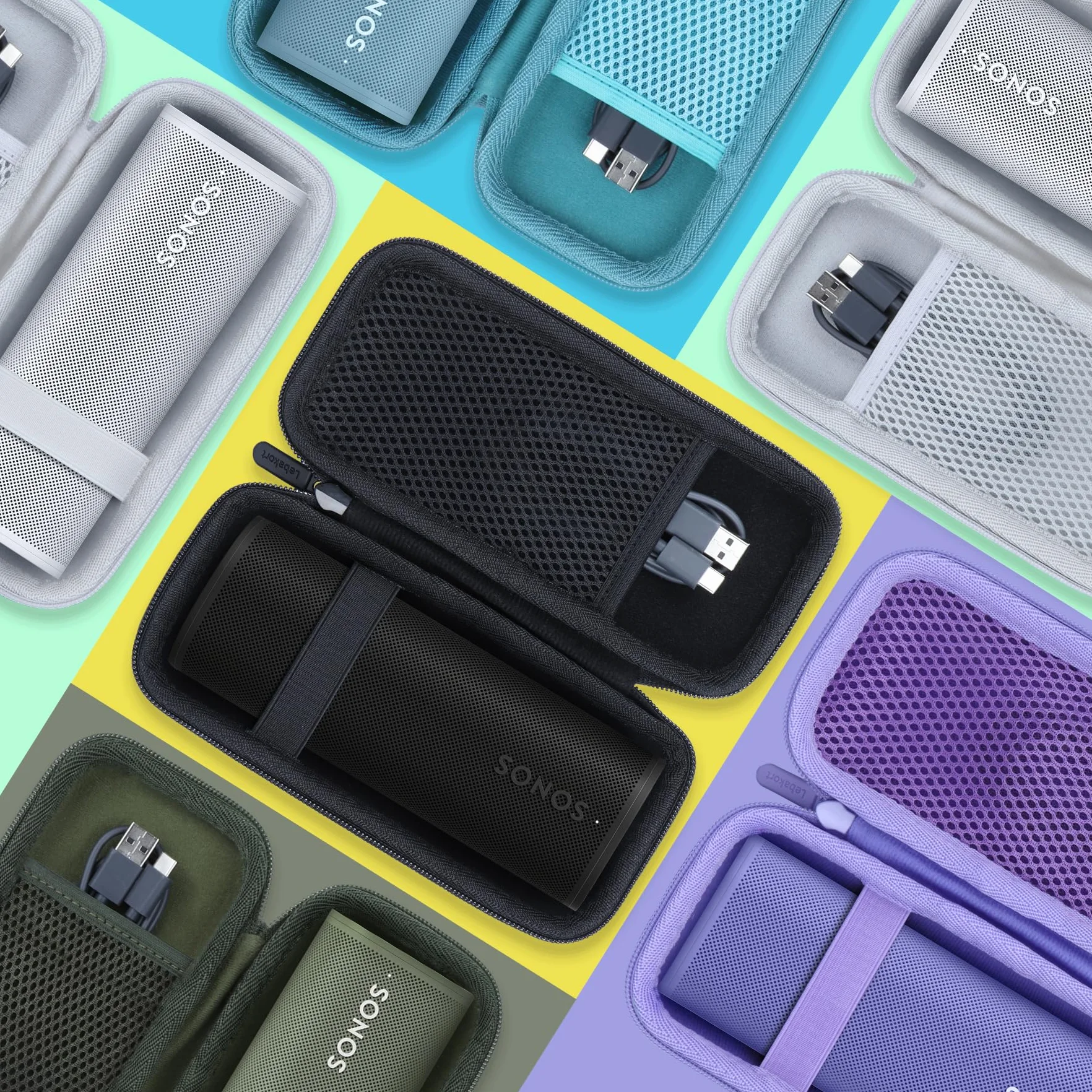Lebakort Twarde etui do Sonos Roam/Sonos Roam 2 przenośny wodoodporny głośnik Bluetooth, czarny