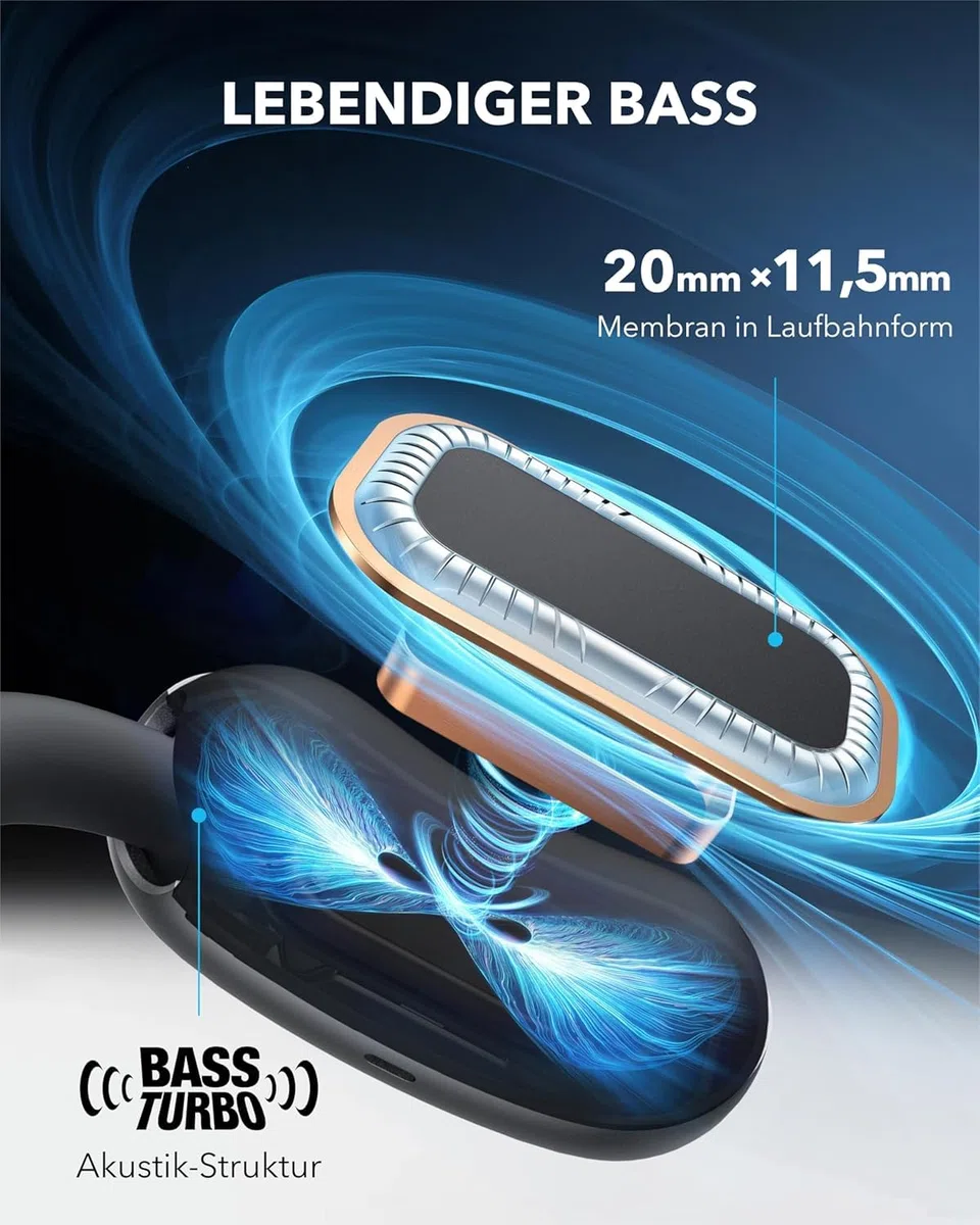 soundcore AeroFit 2 firmy Anker(odnowiony), słuchawki otwarte, regulowane zaczepy na uszy, ścisłe dopasowanie, bogaty bas, dźwięk bezprzewodowy Hi-Res, 42 godz. odtwarzania