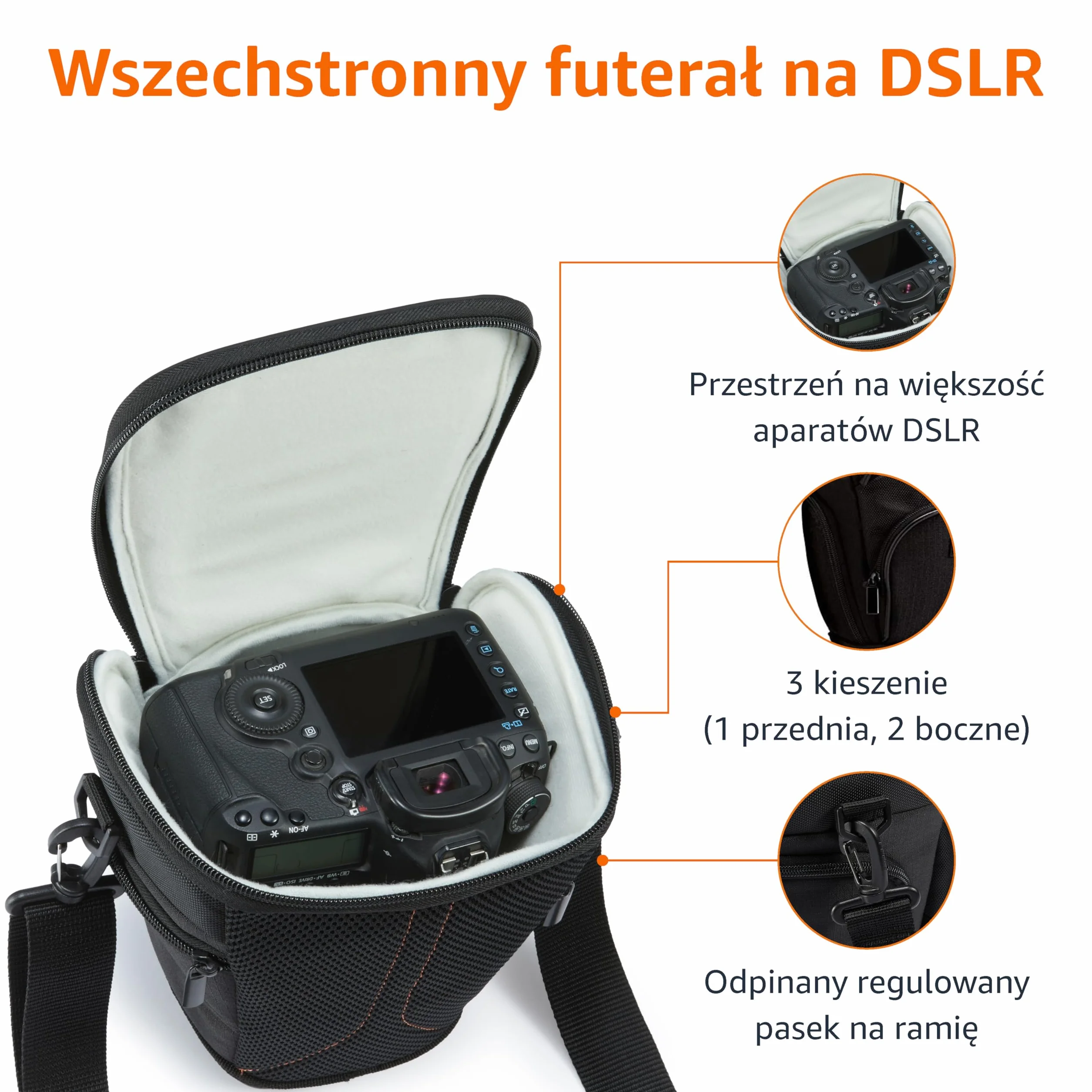 Amazon Basics futerał na ramię do lustrzanki jednoobiektywowej, wodoodporny, odporny na wstrząsy, czarny