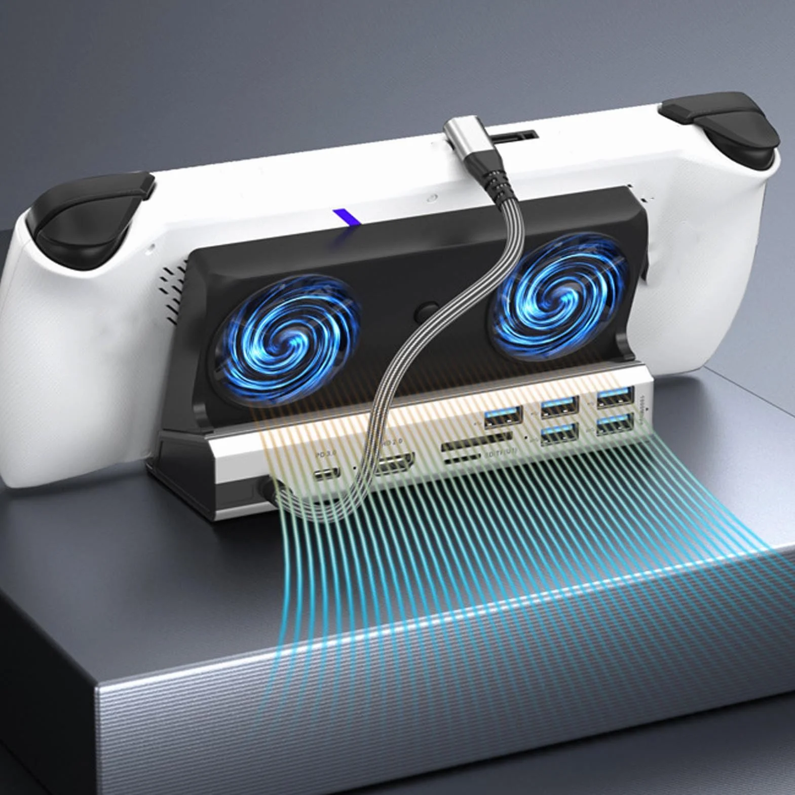 Fabater Stacja Dokująca Rog Ally USB C 4K Przy 60 Hz Gigabit Ethernet USB 3.0 PD 100 W z Dwoma Wentylatorami do Intensywnych Sesji Gamingowych
