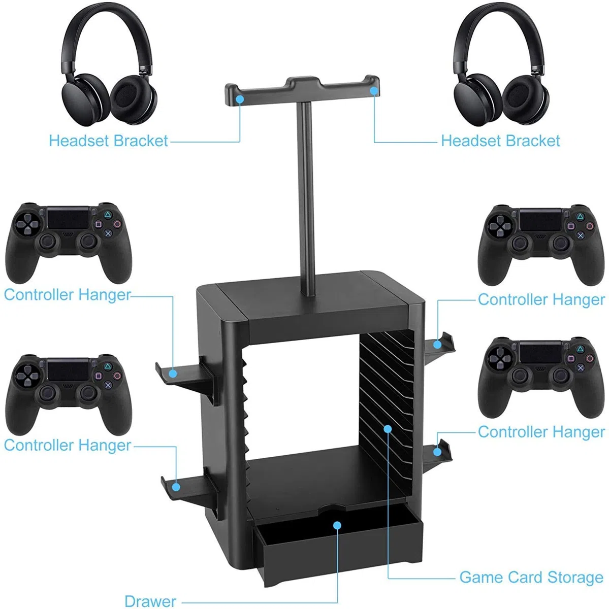 PS5 wielofunkcyjny uchwyt do przechowywania dysków do gier, konsoli PS5, stojak na dysk do gier i kontroler, stojak na słuchawki, kompatybilny z Xbox Series X/Nintendo Switch/ PS4, czarny