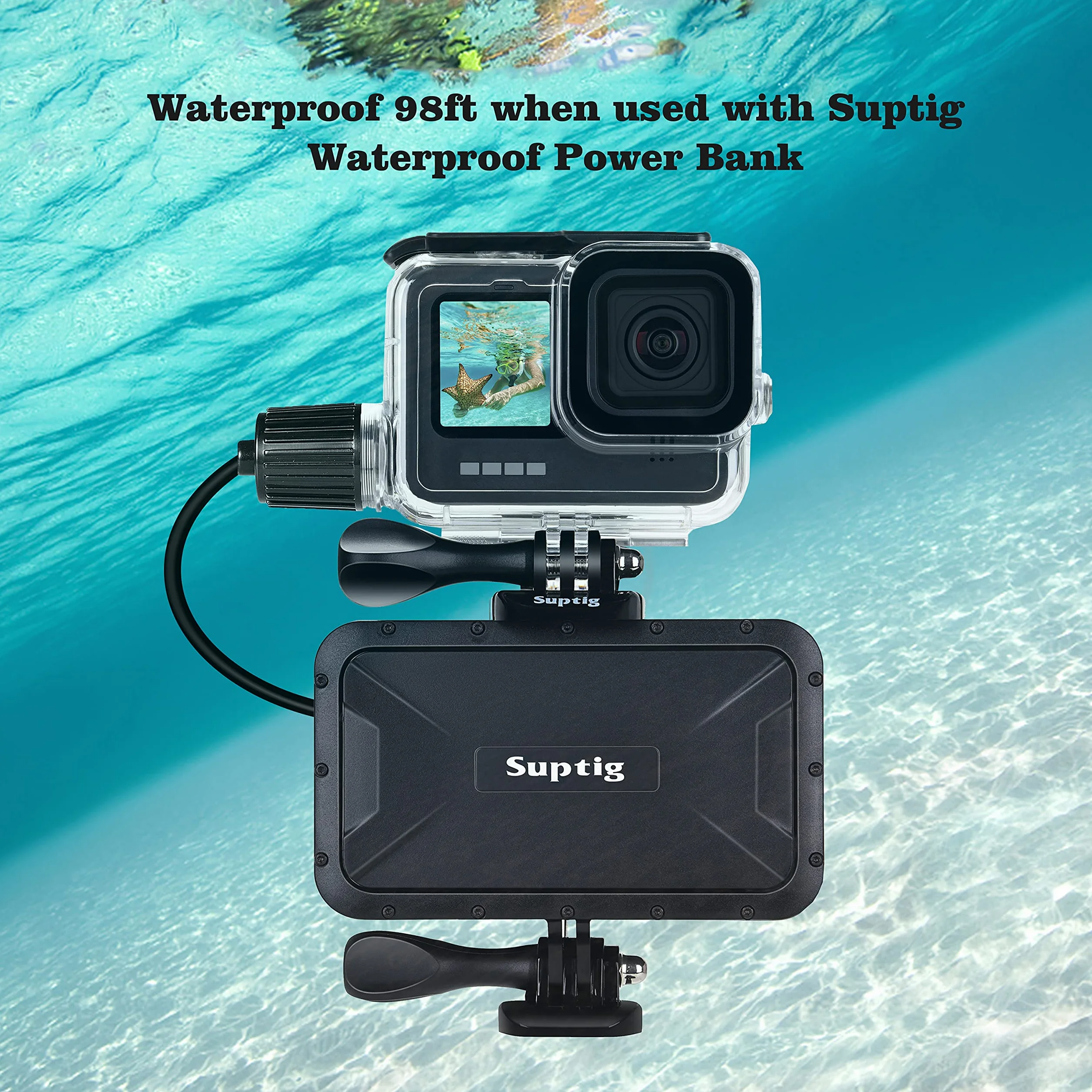 Suptig Wodoodporna obudowa wodoodporna obudowa etui nurkowe etui ładujące kompatybilne z Gopro Hero 11 Hero 10 Hero 9 czarne wodoodporne 400 m