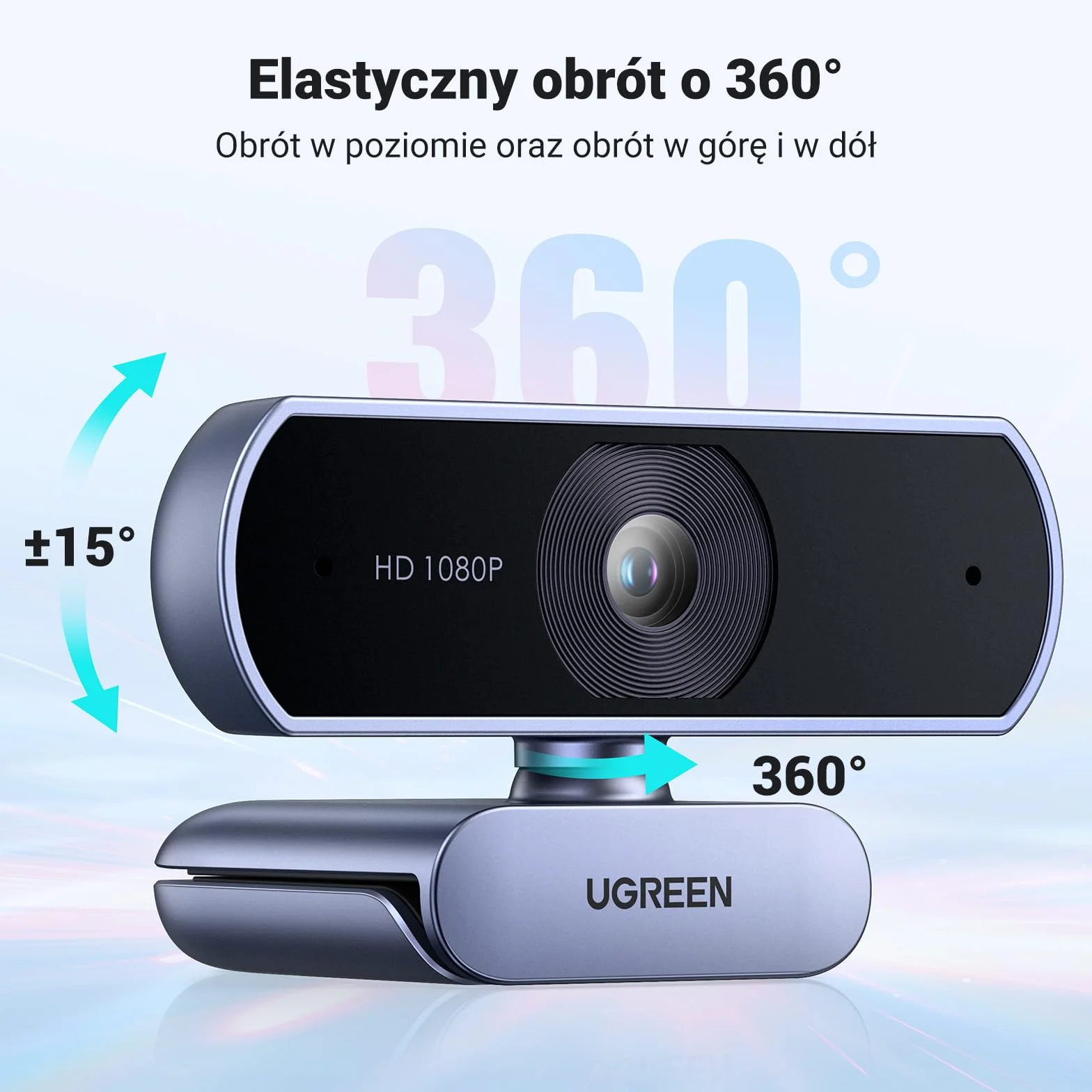 UGREEN USB Kamera internetowa Full HD 1080P/30fps do komputera, kamera internetowa z mikrofonem, czysty dźwięk stereo, automatyczna korekcja światła