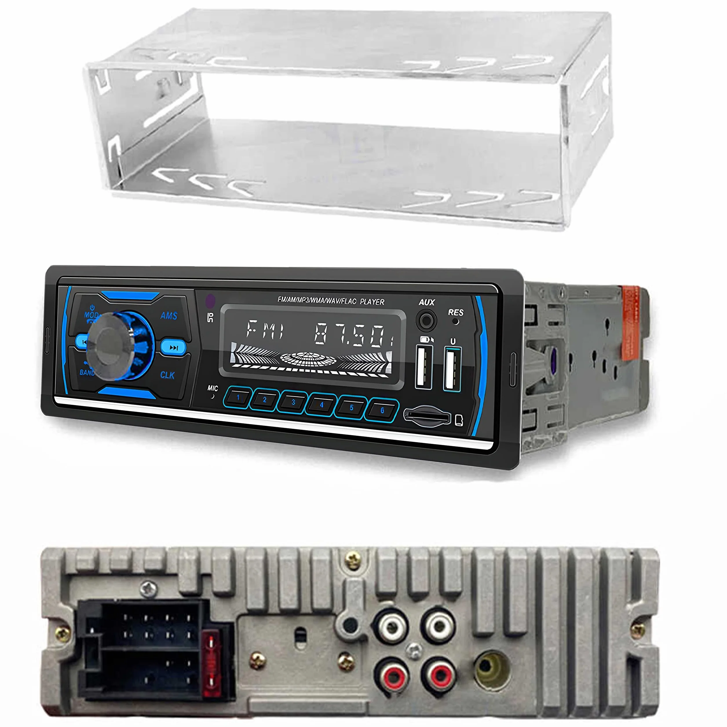Retoo Radio samochodowe z zestawem głośnomówiącym Bluetooth i pilotem zdalnego sterowania, 1 odtwarzacz MP3 DIN z 2 USB do odtwarzania muzyki i ładowania, kolory RGB, tuner radiowy FM i antena z MP3