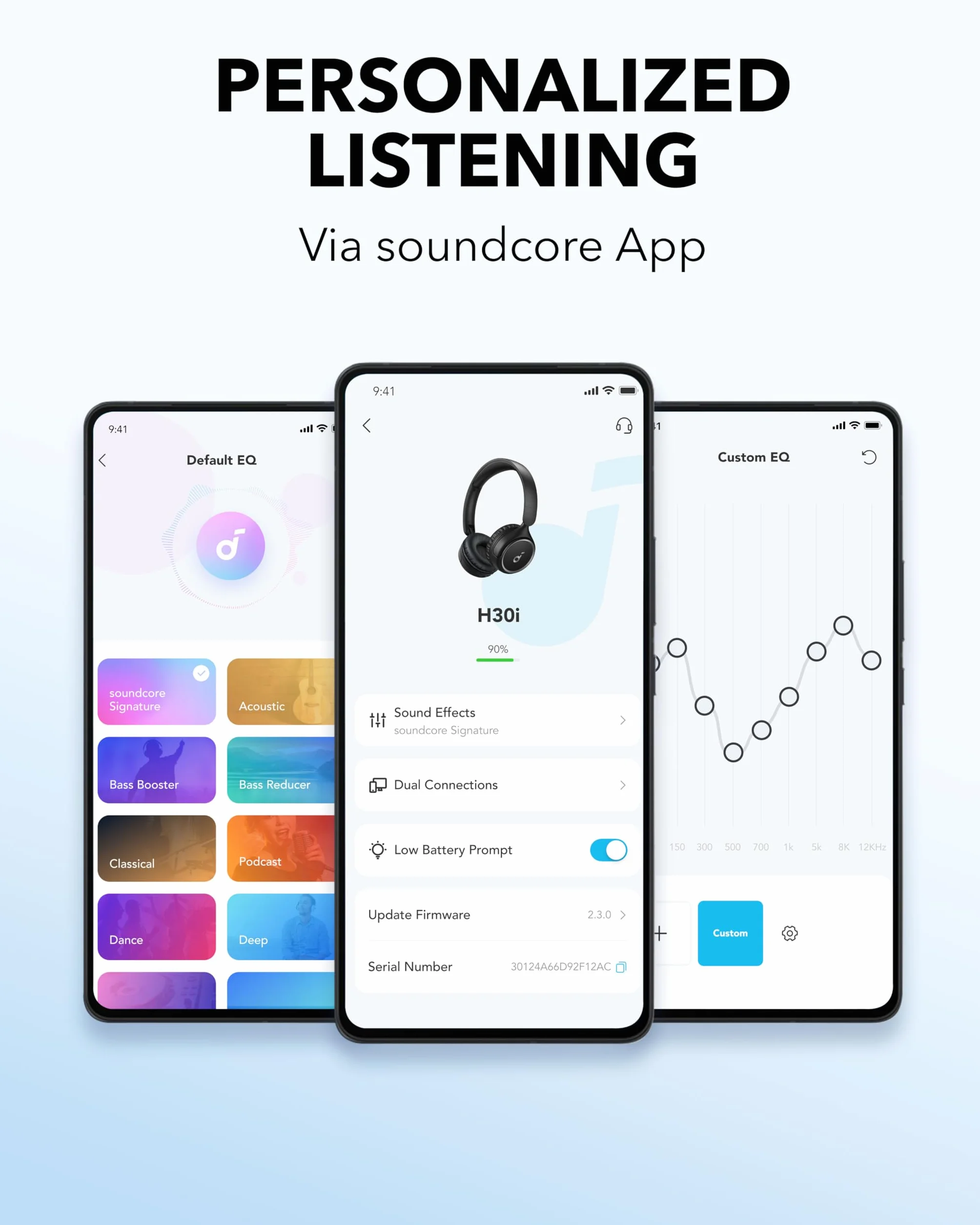 soundcore H30i(odnowiona) Bezprzewodowe słuchawki nauszne z możliwością złożenia z czystym basem, czas odtwarzania 70 h, Bluetooth 5.3, lekkie i wygodne, łączność z aplikacją, połączenie wielopunktowe