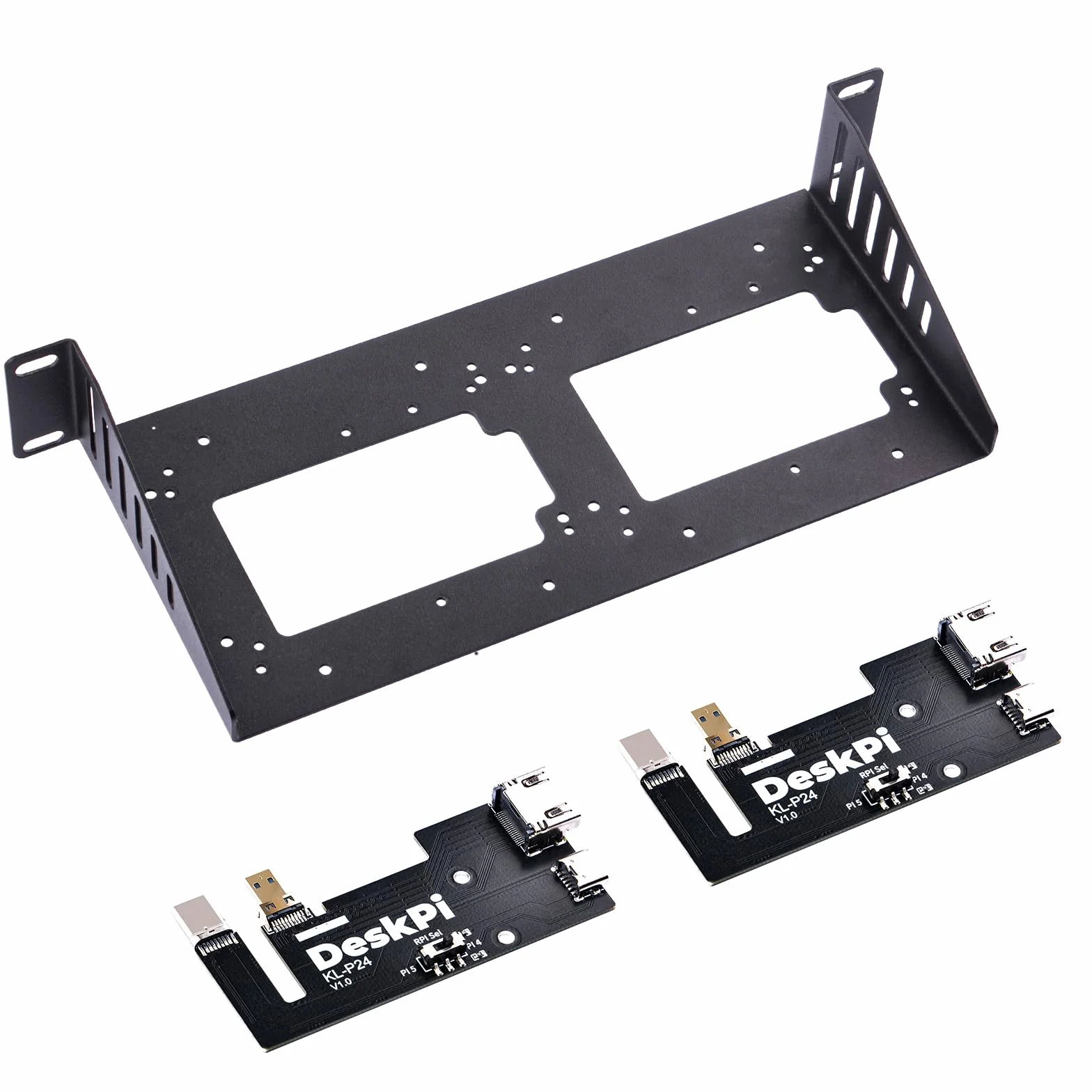 GeeekPi DeskPi RackMate Accessories SBC Shell 10 cali 1U Rack z 2PCS Micro HDMI do HDMI Adapter Board KL-P24 dla Raspberry Pi 5 Pi 4B