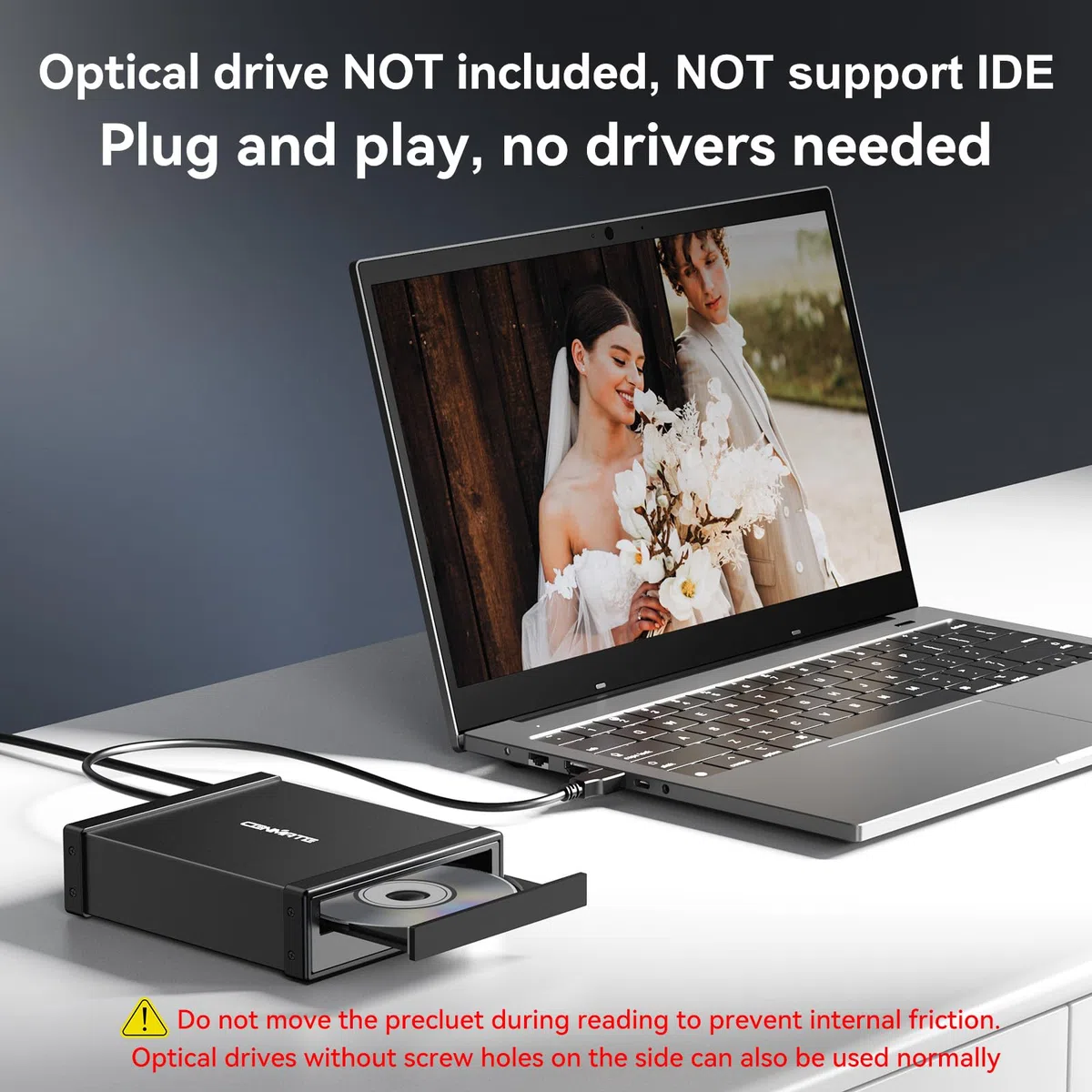 cenmate Obudowa napędu optycznego do napędu Blu-Ray/CD/DVD SATA 13.3 cm, aluminiowa obudowa zewnętrzna z kablem USB A/C 3.0, hot swap (bez napędu, nie obsługuje IDE)