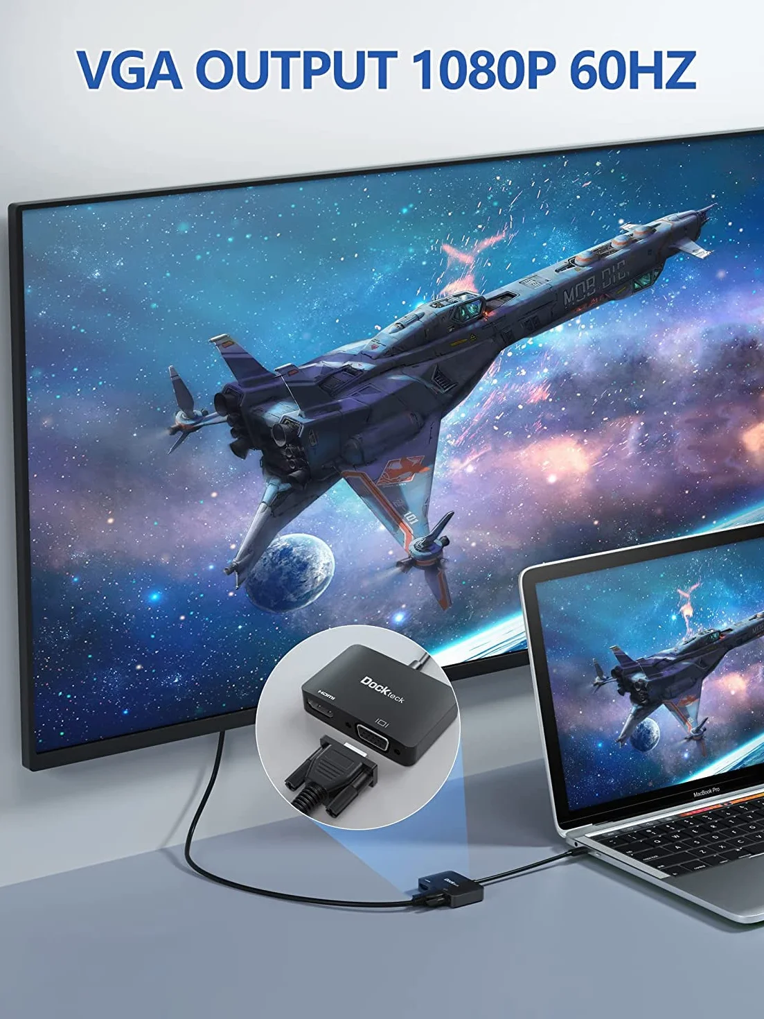 Dockteck Przejściówka z USB-C na HDMI 4K 60Hz, przejściówka 2 w 1 z VGA, do MacBook Pro/Air M1, iPad Pro/Air/Mini 6, Dell Xps 13/15