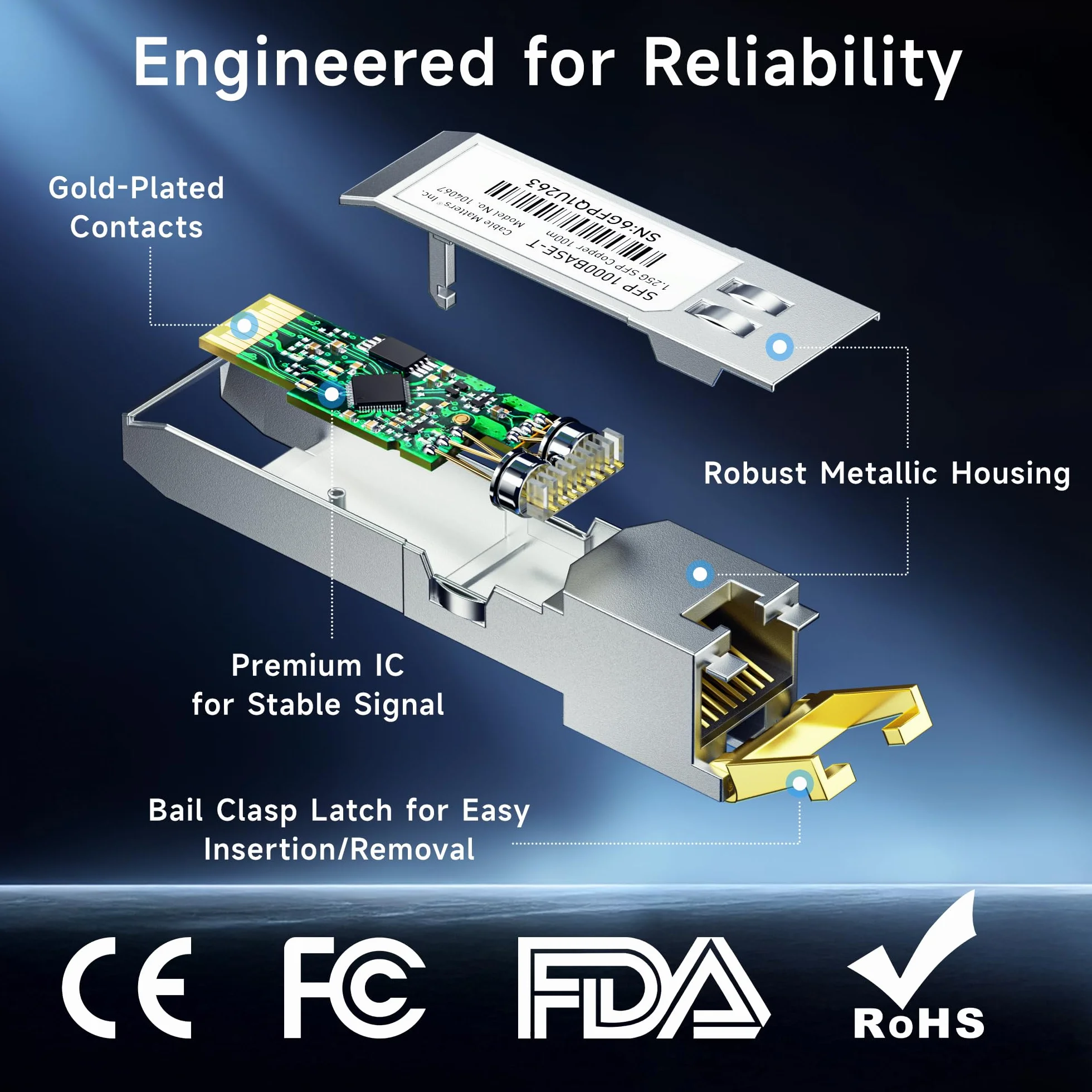 Cable Matters 1000BASE-T Gigabit SFP RJ45 Miedziany Moduł Nadawczo-Odbiorczy Ethernet dla Cisco Ubiquiti TP-Link
