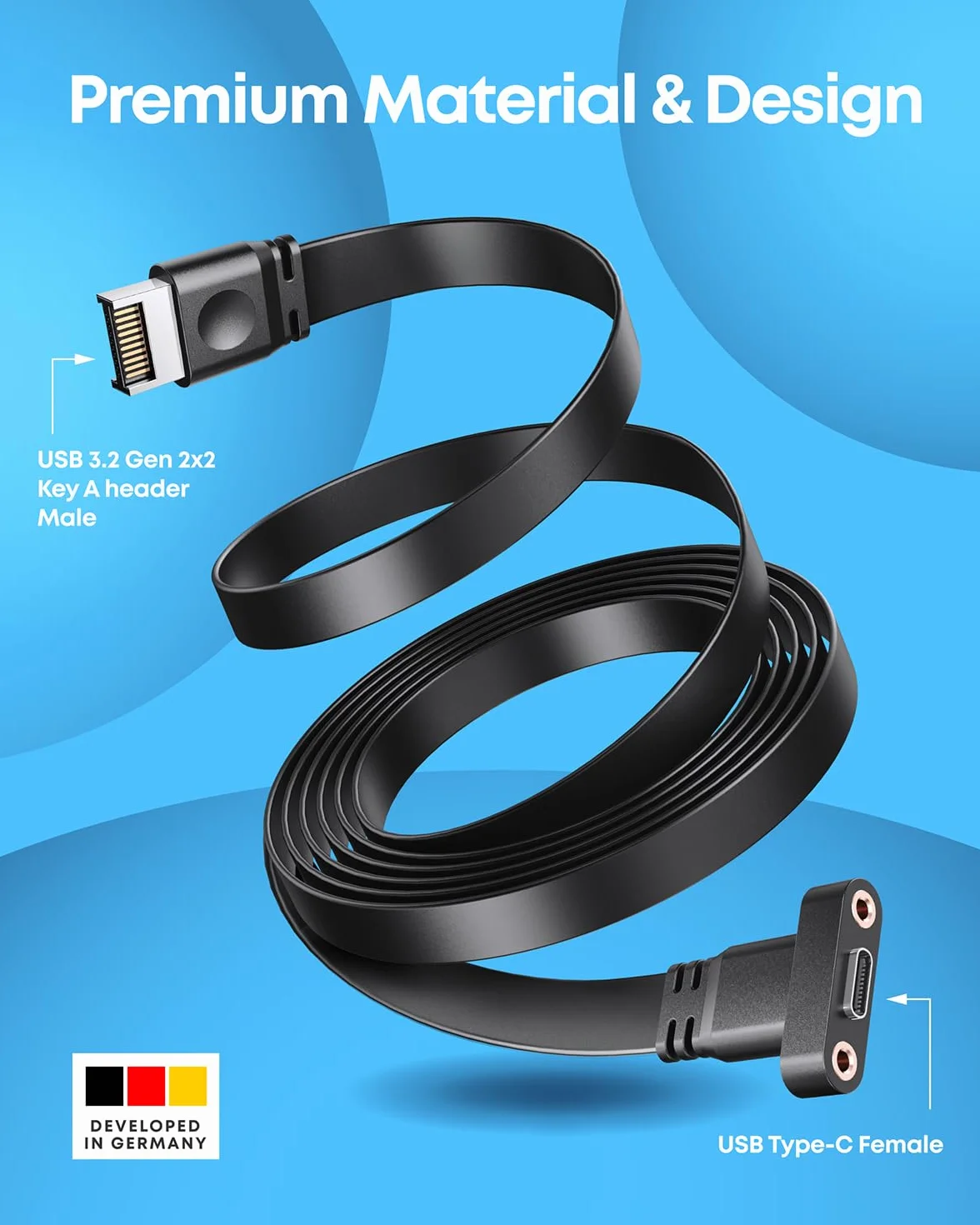 GRAUGEAR 20 Gbit/s USB-C rozszerzenie gniazda PCI, adapter A-Key na USB C, USB 3.2 Gen2 x 2 20 Gbps, 20 pin USB-e Header, czarny