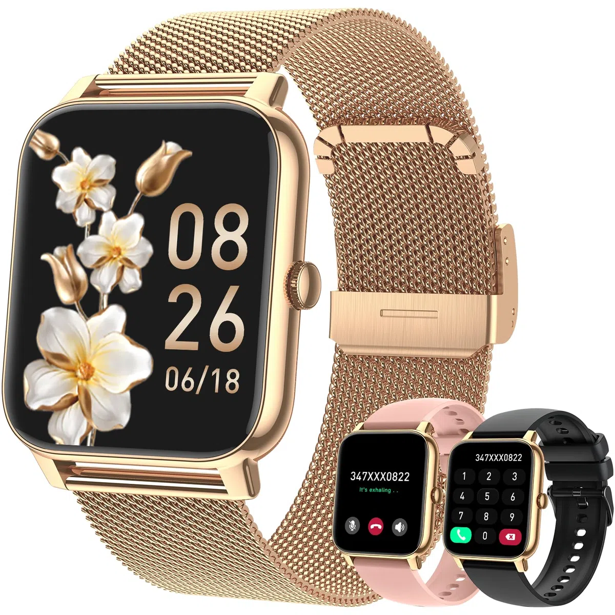 Smartwatch damski i męski zegarek fitness: Bluetooth Call Answer zestaw głośnomówiący wodoodporny cyfrowy inteligentny zegarek tracker pulsometr Spo2 sportowy krokomierz kalorii do telefonu z systemem
