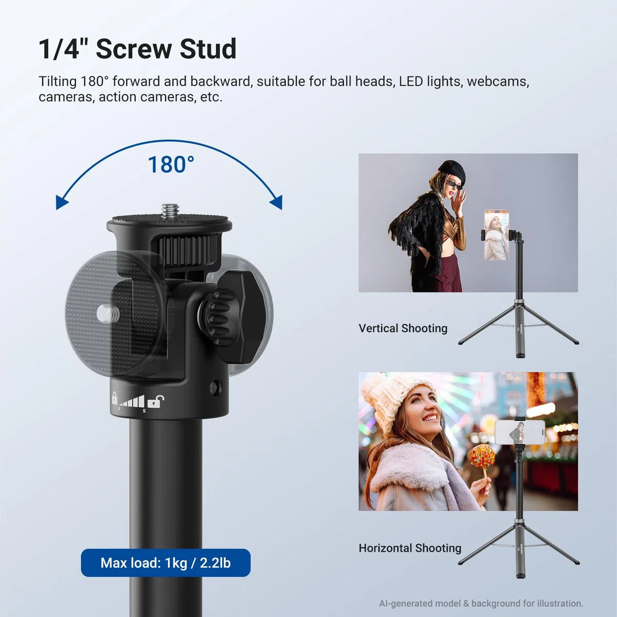 NEEWER BASICS ST012 Stojak na światło ze śrubą 1/4 cala i uchwytem na telefon, regulowany statyw ze stopu aluminium z odłączanymi kółkami do fotografii, oświetlenia wideo, telefonu komórkowego