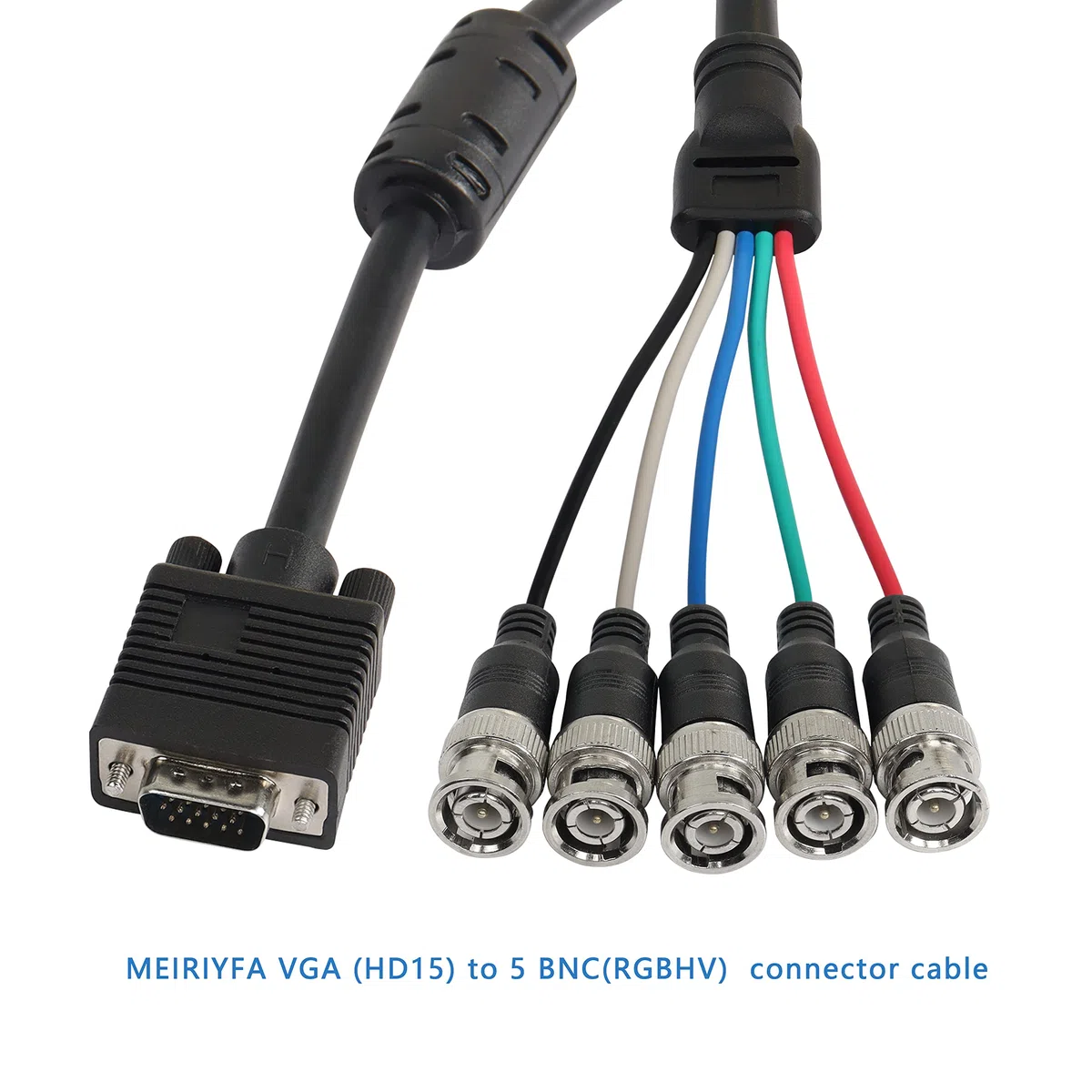 MEIRIYFA Kabel wideo VGA do BNC, HD15 VGA do 5 BNC RGB wtyczka koncentryczna wysoka rozdzielczość do monitora HDTV kabel (czarny) - 1,5 m