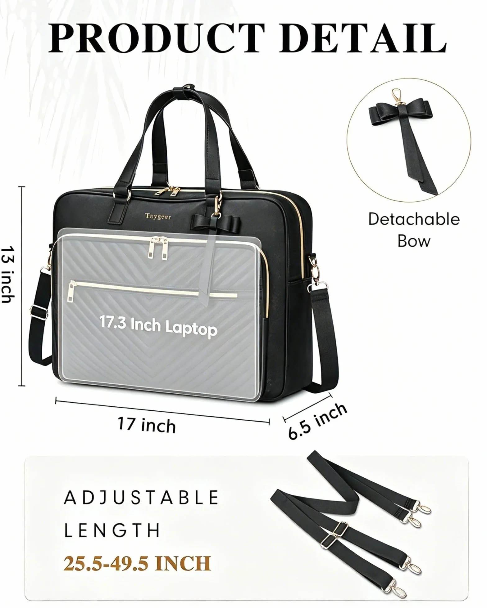 Taygeer Torba Na Laptopa Dla Kobiet 17 Cali, Torba Na Laptopa, Wodoodporna Skórzana Torba Na Ramię, Duża Pikowana Torba Typu Cabrio Do Biura, Pracy, Szkoły, Czarna