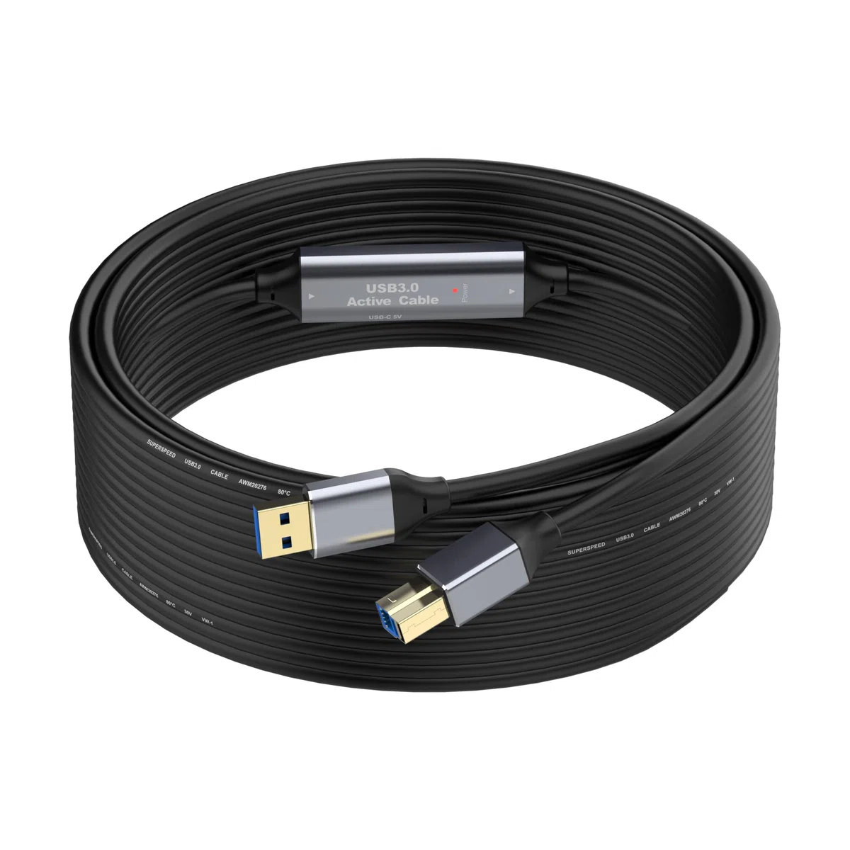 15,24 m kabel USB 3.0 do drukarki, kabel USB A do B, 5 Gbps wysoka prędkość z 2 wzmacniaczami sygnału i zasilaczem USB dla drukarzy, skanerów, stacji dokujących, zewnętrznych dysków twardych