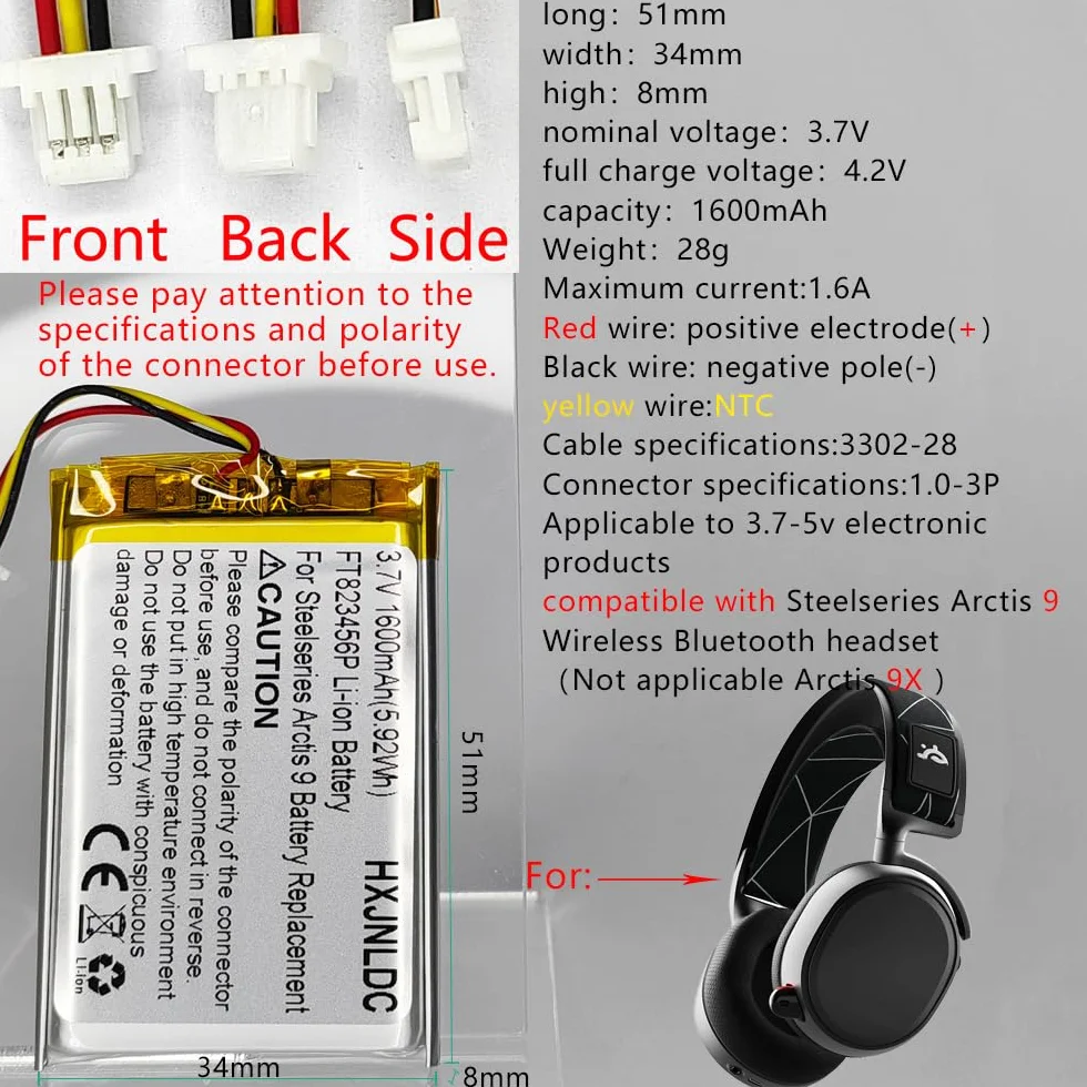 Steelseries Arctis 9 Akumulator litowo-polimerowy DC 3,7 V 1600 mAh