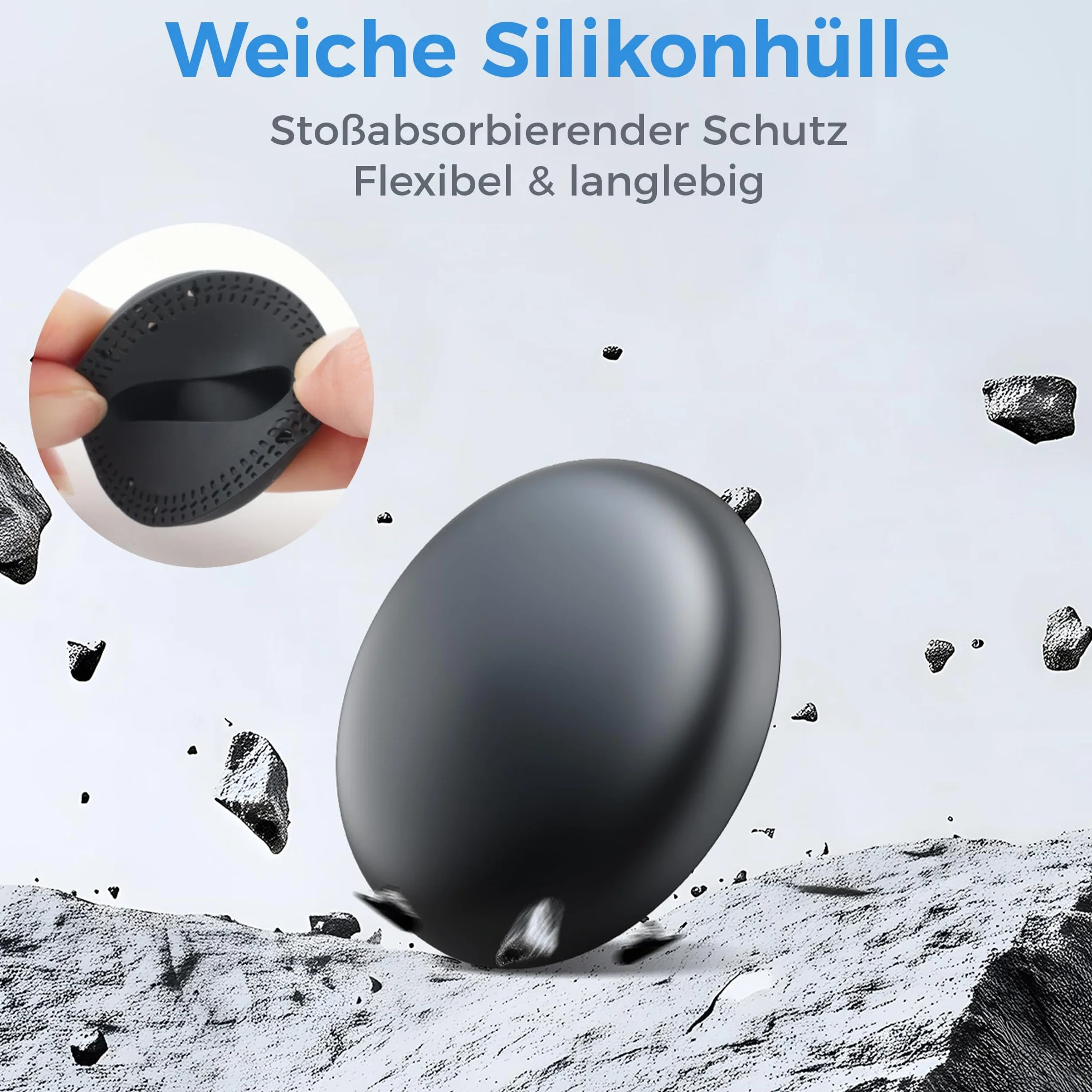 MiLi Magnetyczny lokalizator Bluetooth z silikonową osłoną, lokalizator bagażu/lokalizator przedmiotów, kompatybilny z iOS Znajdź i Google Centrum lokalizacji App, wodoodporność IP67