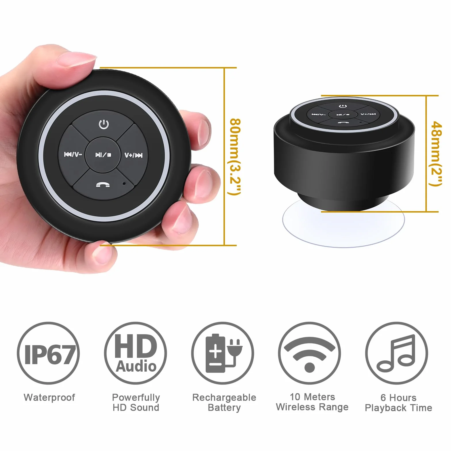 Głośnik prysznicowe Bluetooth, wodoodporny ze światłami RGB IPX7, wodoodporny bezprzewodowy z przyssawką, dźwięk HD, do telefonów, tabletów, łazienek, na zewnątrz,