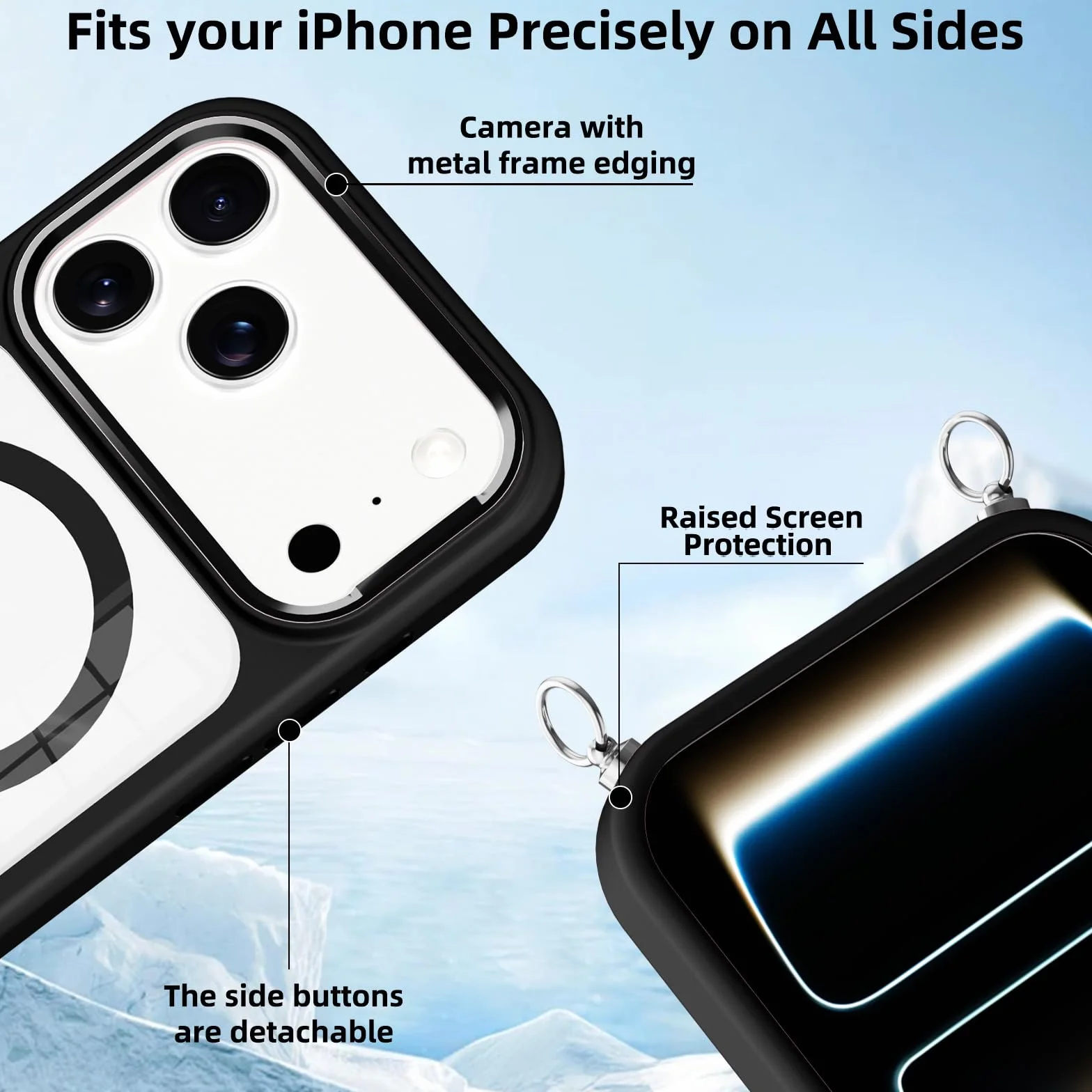 Pnakqil Magnetyczne etui na iPhone'a 17 Pro ze smyczą, kompatybilne z MagSafe, twarde etui PC cienkie silikonowe TPU odporne na wstrząsy zderzak ochronny ze sznurkiem naszyjnik pasek na ramię etui