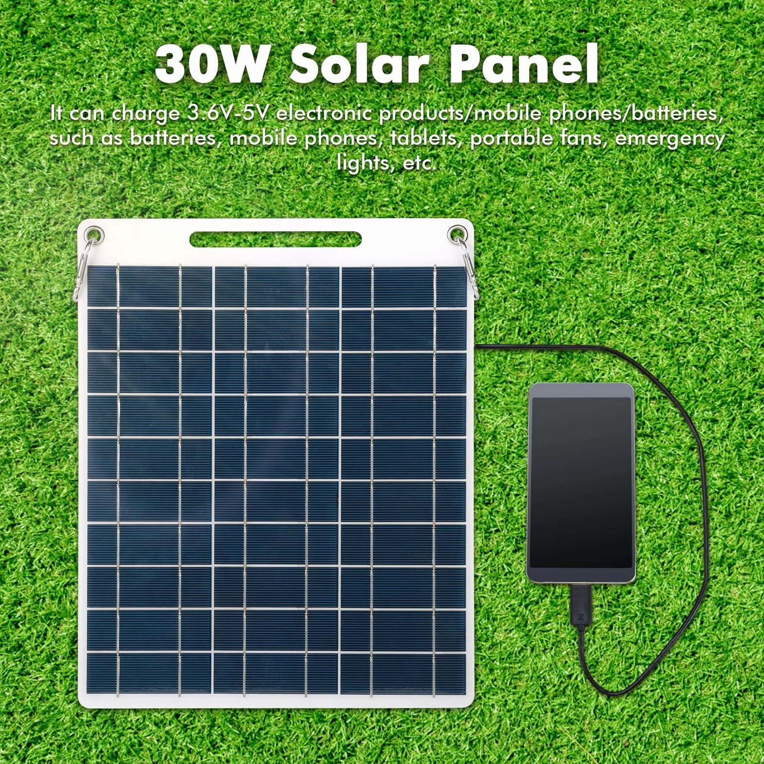 Jadeshay Panel słoneczny, ładowarka solarna 30 W 5 V z 2 portami USB, polikrystaliczny silikon, wodoodporna, przenośna moc na kemping, wspinaczkę, wędrówki, podróż, kompatybilna ze smartfonami i