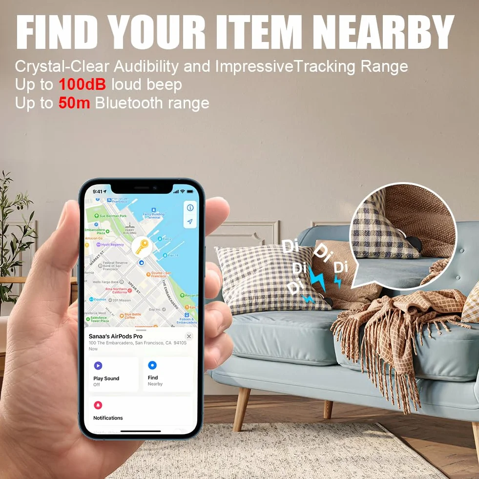 Ainiv 4 szt. Smart Tag, tracker Tag kompatybilny z Apple Find My (tylko iOS), IP67 wodoodporny lokalizator kluczy, zasięg do 50 m, wyszukiwanie przedmiotów dla zwierząt, klucze, bagaż, walizka