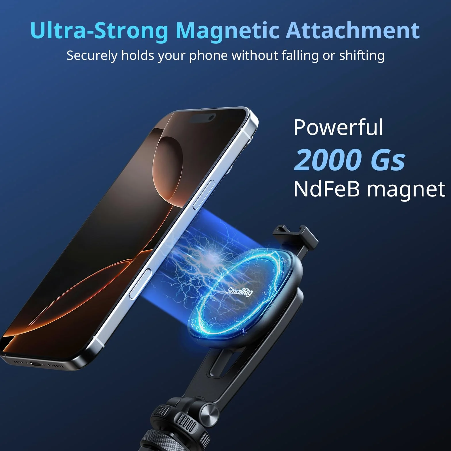 SMALLRIG Magnetyczny zacisk do telefonu AC-10 z mocowaniem na zimną stopkę i otworem gwintowanym 1/4"-20, do iPhone 16/15 / 14, kąt nachylenia 90° do nagrywania i transmisji na żywo - 5283