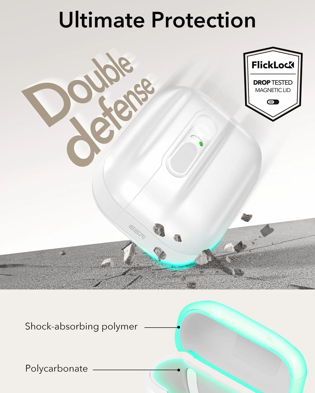 ESR Etui na słuchawki AirPods Pro (2025) z zamkiem, seria Pulse, białe