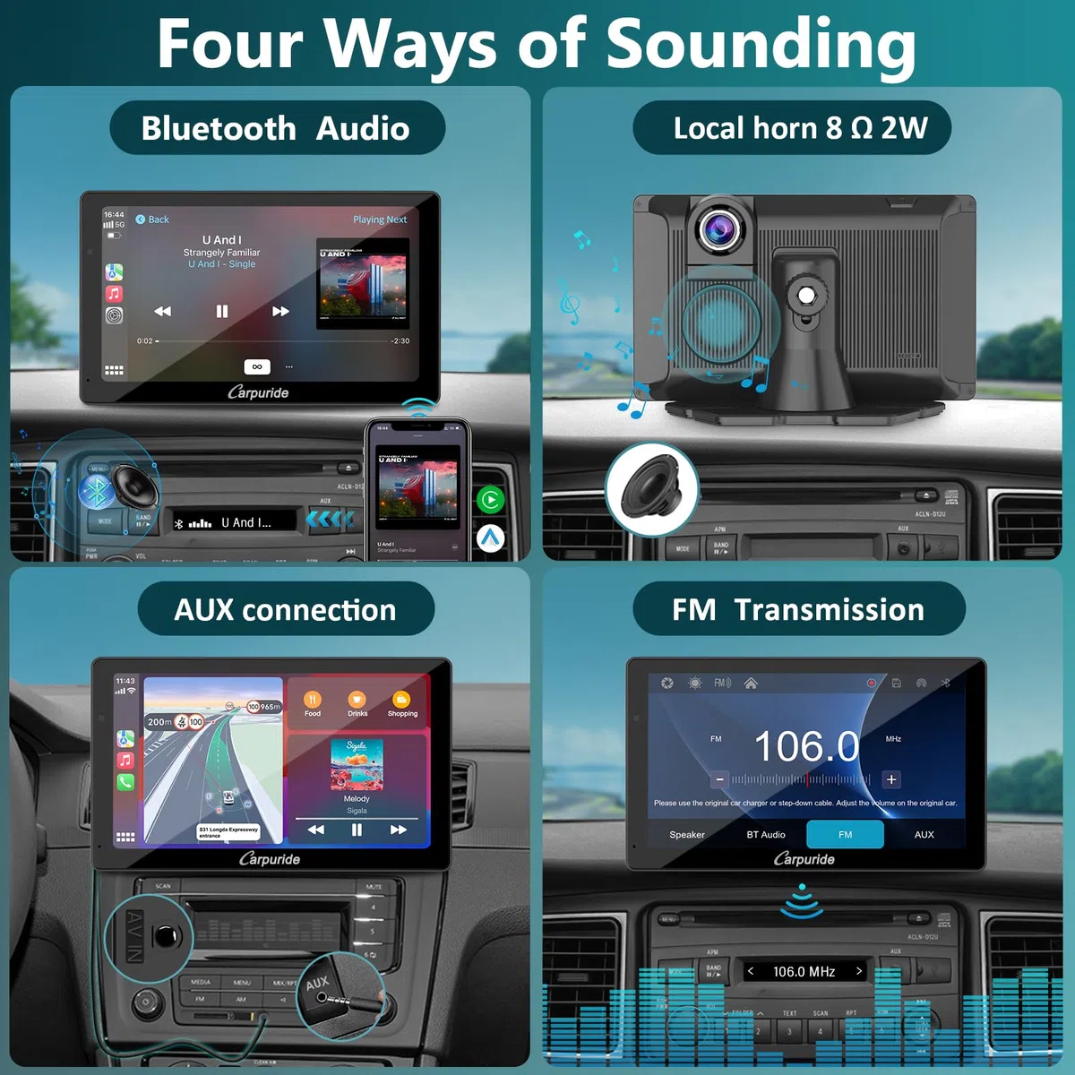 Carpuride W703 przenośny bezprzewodowy system Carplay i Android Auto z kamerą rozdzielczą – 7-calowy ekran HD IPS, kamera przednia 4K i kamera cofania 1080p, nagrywanie w pętli, GPS, Siri, muzyka,