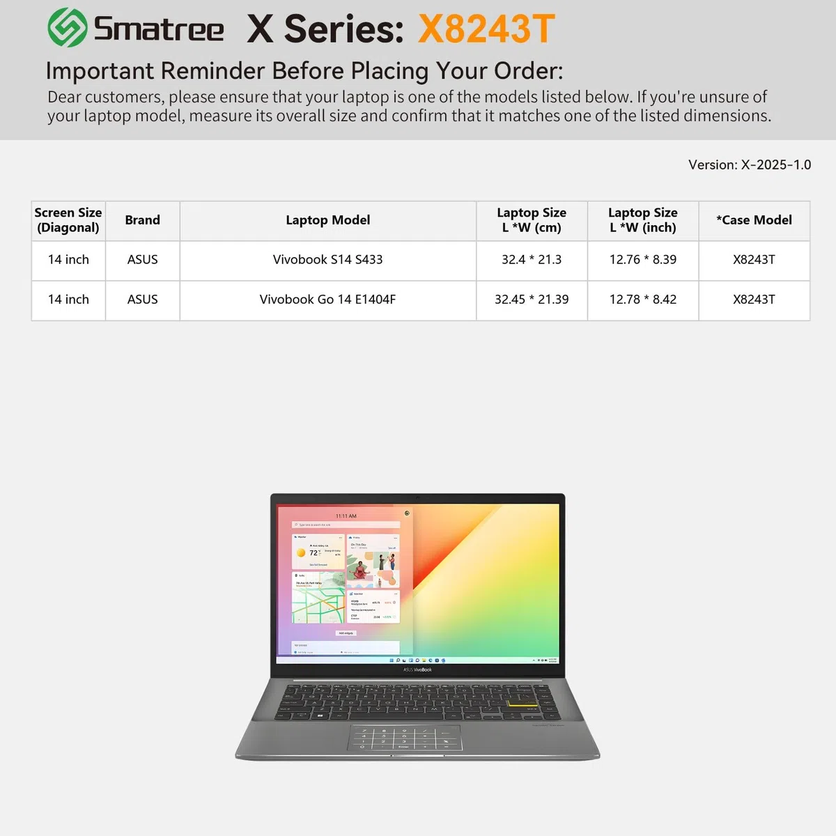 Smatree Twardy futerał ochronny z pianki EVA, kompatybilny z 35.6 cm ASUS Vivobook Go 14 E1404F, do ASUS Vivobook S14 S433 35.6 cm, odporne na wstrząsy i wodoodporne etui na laptopa (X8243T)