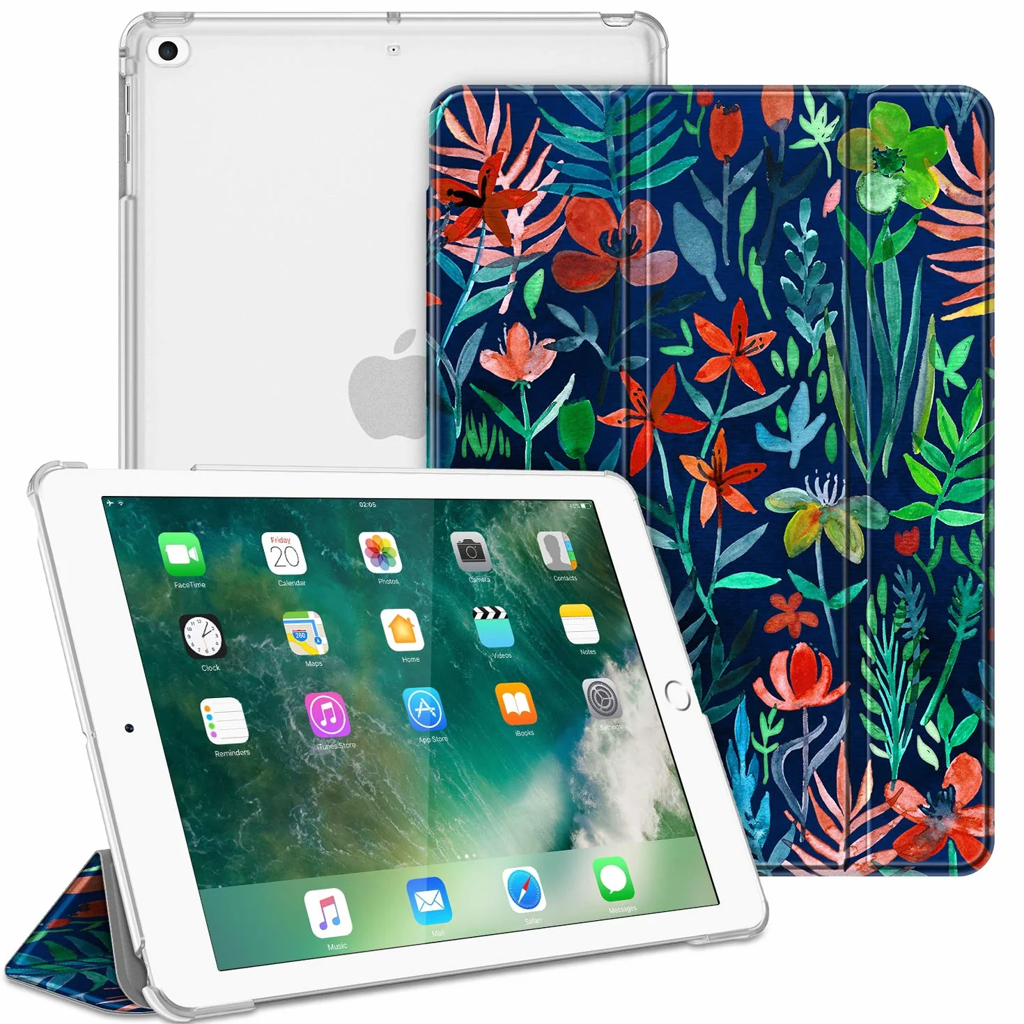 FINTIE Etui do iPada 6/5 generacji 9,7 cala 2018/2017, Półprzezroczyste Ochronne z Automatycznym Budzeniem, Dżungla Noc