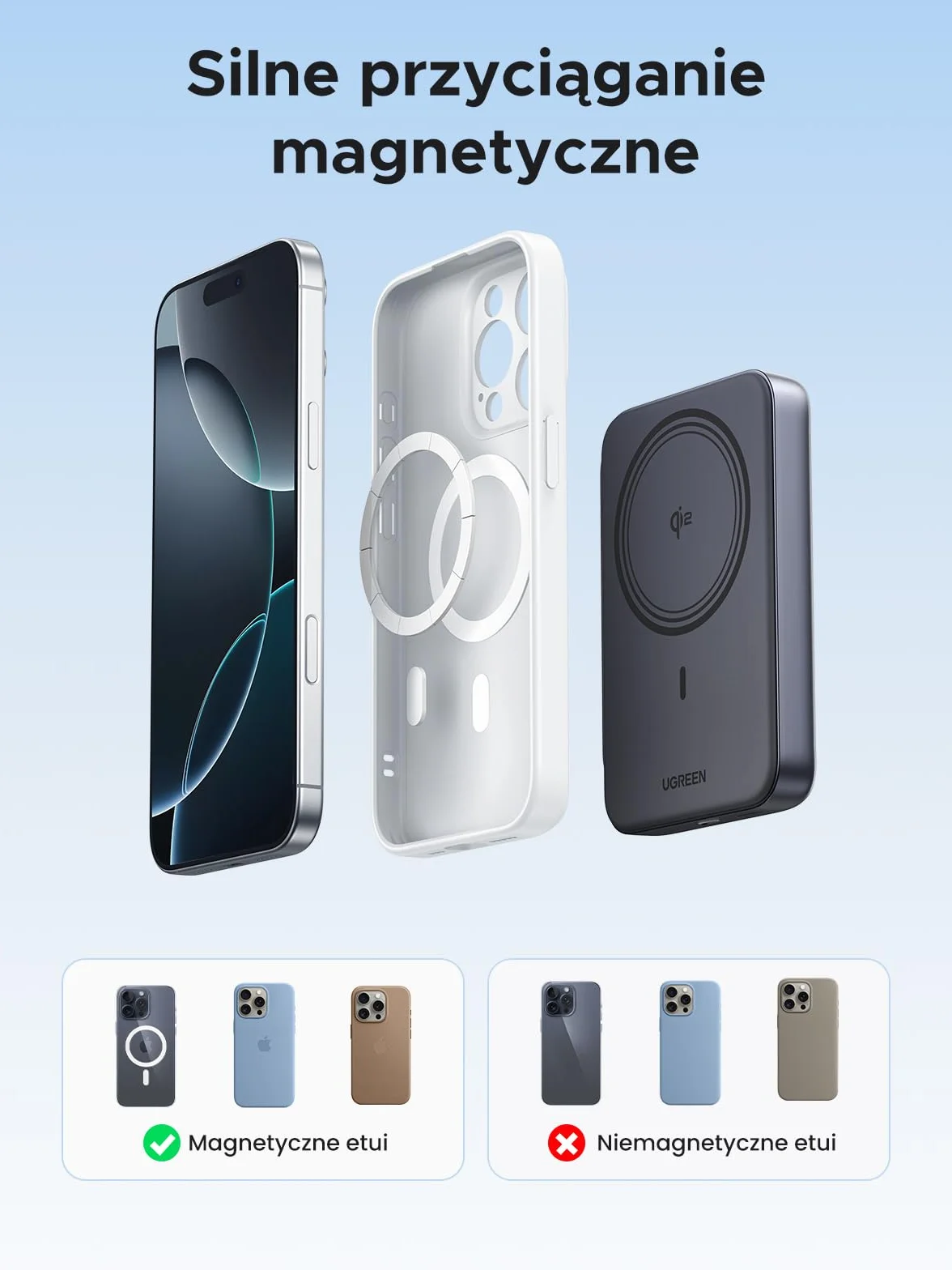 UGREEN Nexode Qi2 Wireless Powerbank 10000mAh kompatybilny z bezprzewodowym powerbankiem Magsafe 15W i szybkim ładowaniem USB-C 20W kompatybilnym z iPhone 16 Pro Max/16/15-12