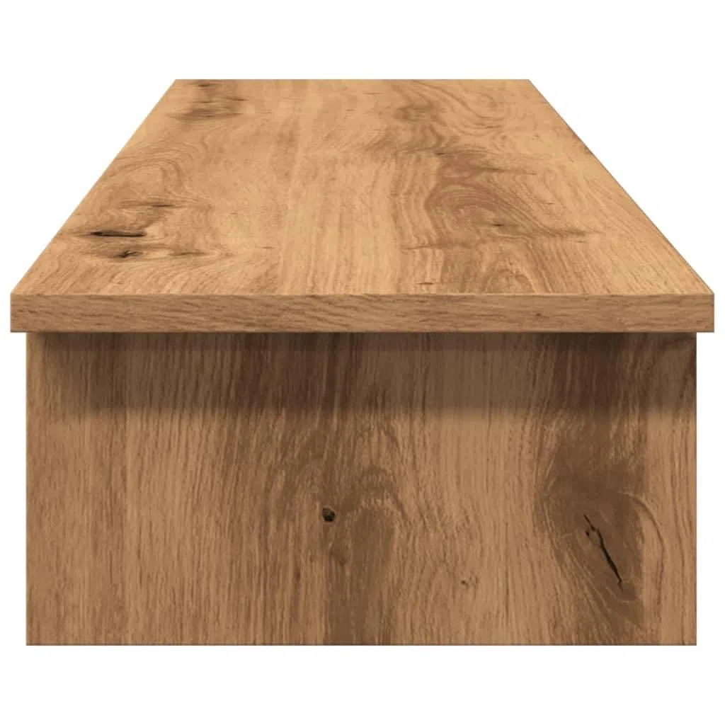 Stojak na monitor z materiału drewnopochodnego, dąb Artisan, 100 x 27 x 15 cm, z półką na klawiaturę i przechowywaniem, ergonomiczny stojak na laptopa do domowego biura, do gier i nauki