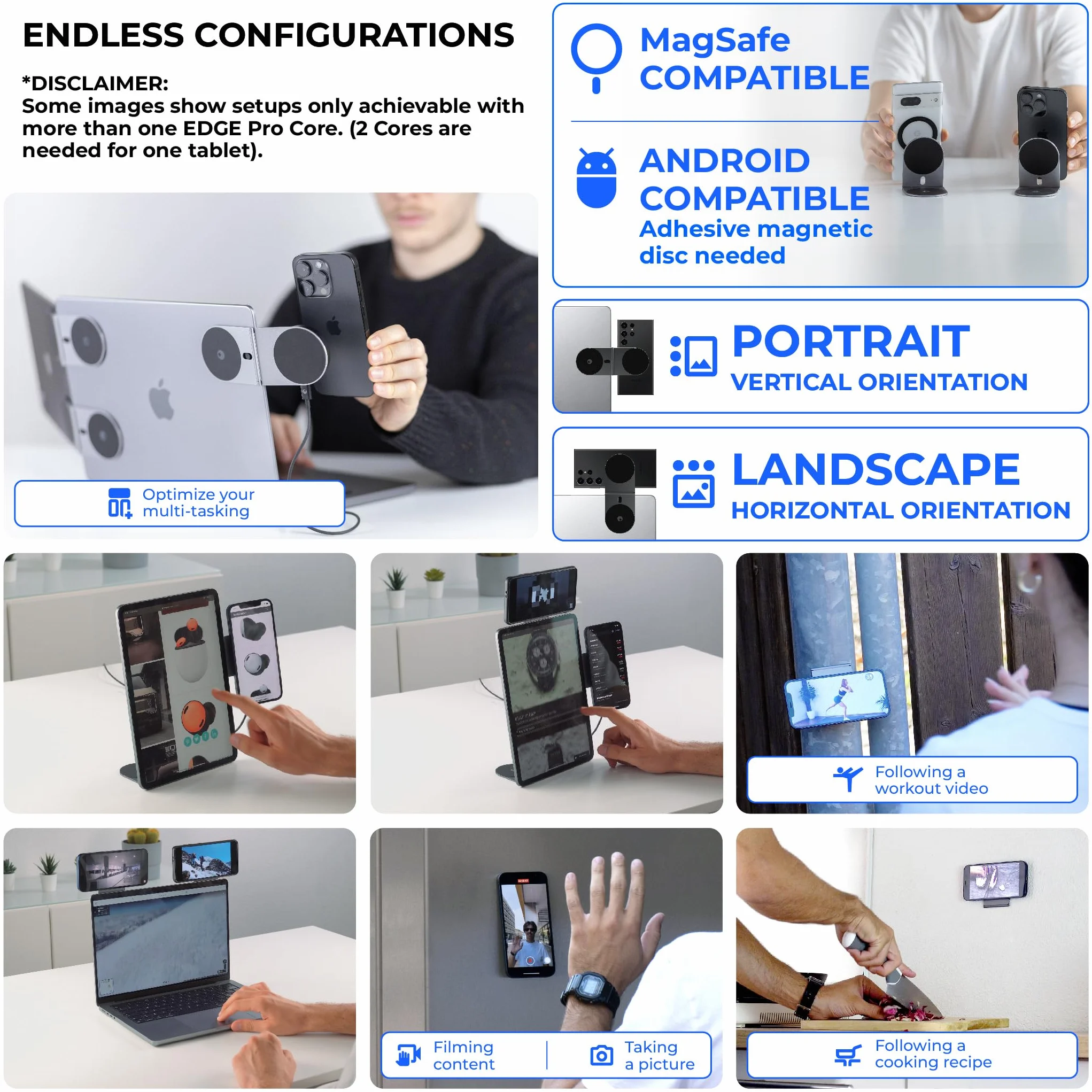 Rolling Square Edge Pro Core - Magnetyczny Uchwyt na Tablet i Telefon Komórkowy, Akcesoria do Inteligentnego i Wydajności, Kompatybilny ze Wszystkimi Telefonami, Czarny