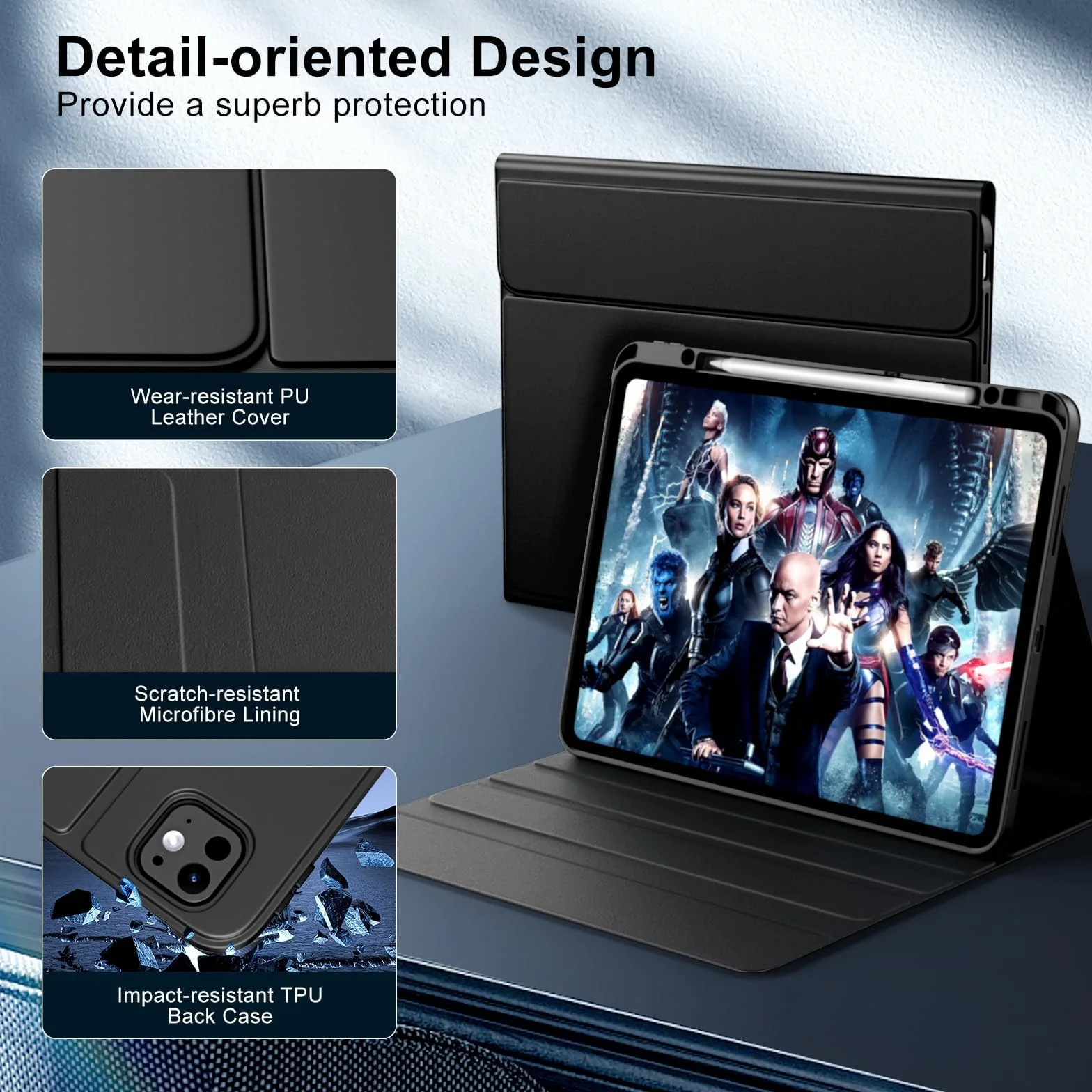 MoKo for iPad Pro 13 Inch Case with Keyboard (M4, 2024), iPad Pro 13 Case with Pencil Holder, Detachable Wireless Keyboard - Multi-Touch Trackpad - 7 Colors Backlight, Multi Stand, Black