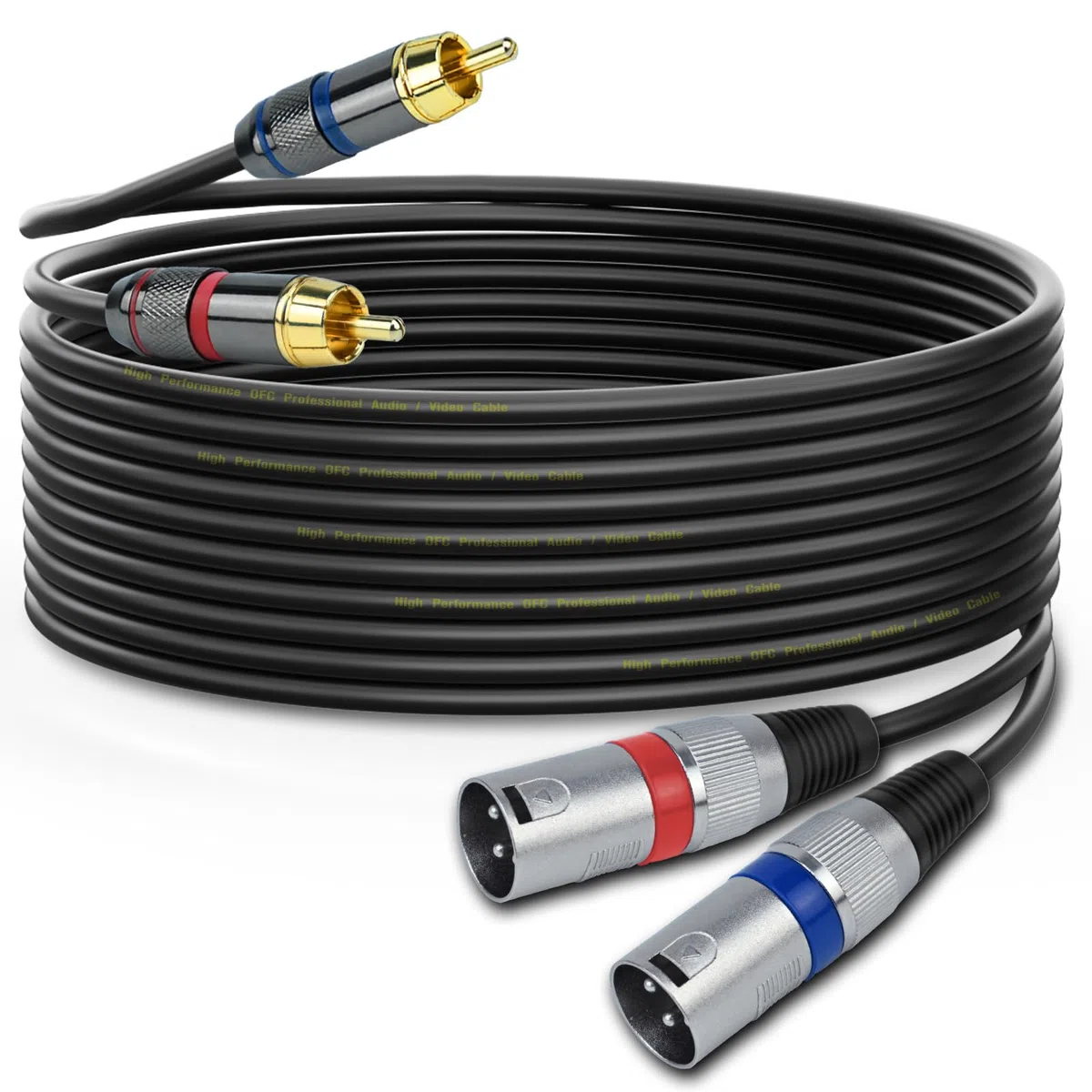 Podwójny adapter kabla RCA męski na podwójny XLR, niezbalansowany kabel wtykowy L/R RCA na XLR, kabel Phono z lewej i prawej strony, do miksera, monitora studyjnego, głośnika subwoofera